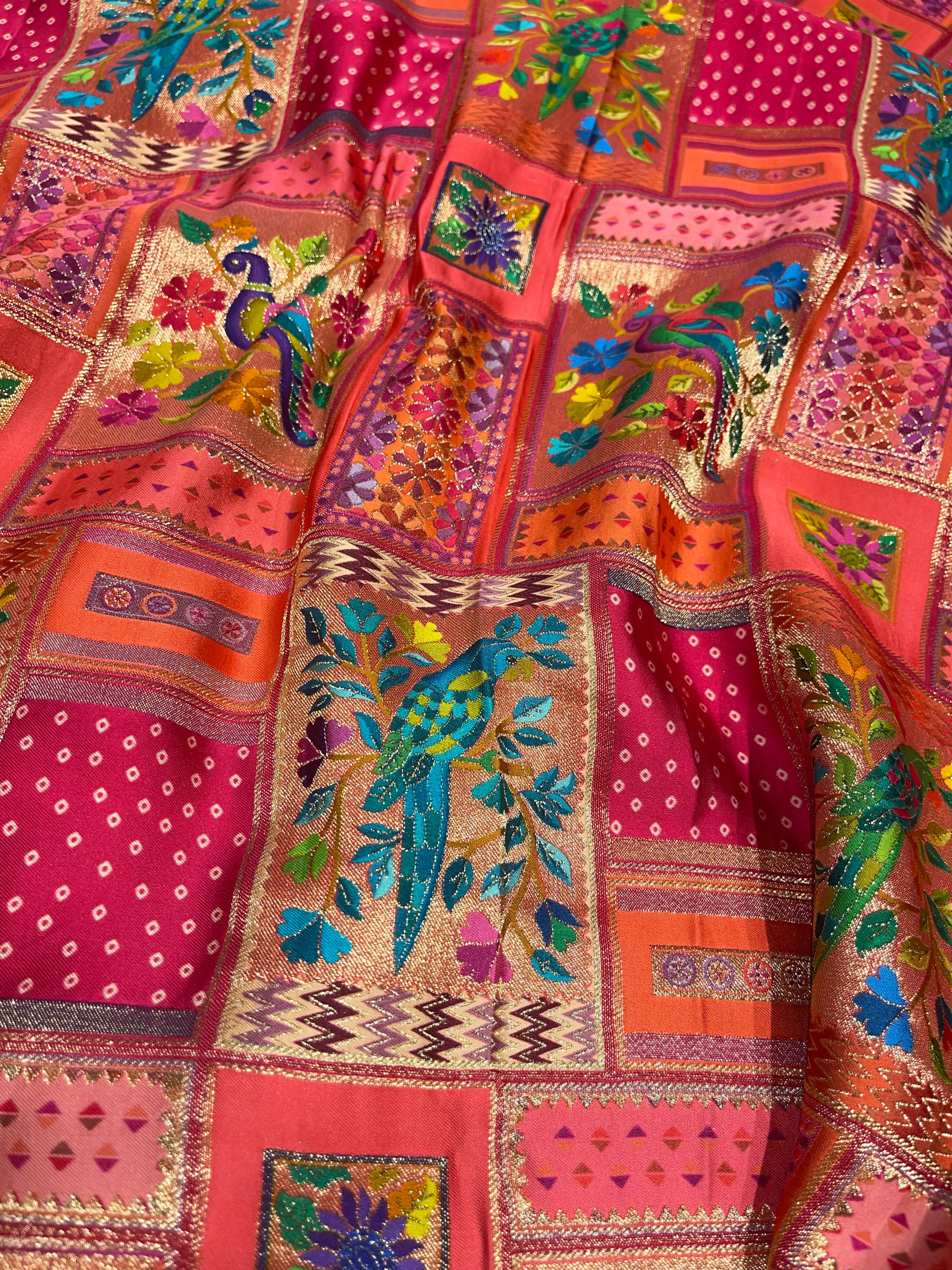 Pashmina silk saree - Pink Multi colour  PS06
