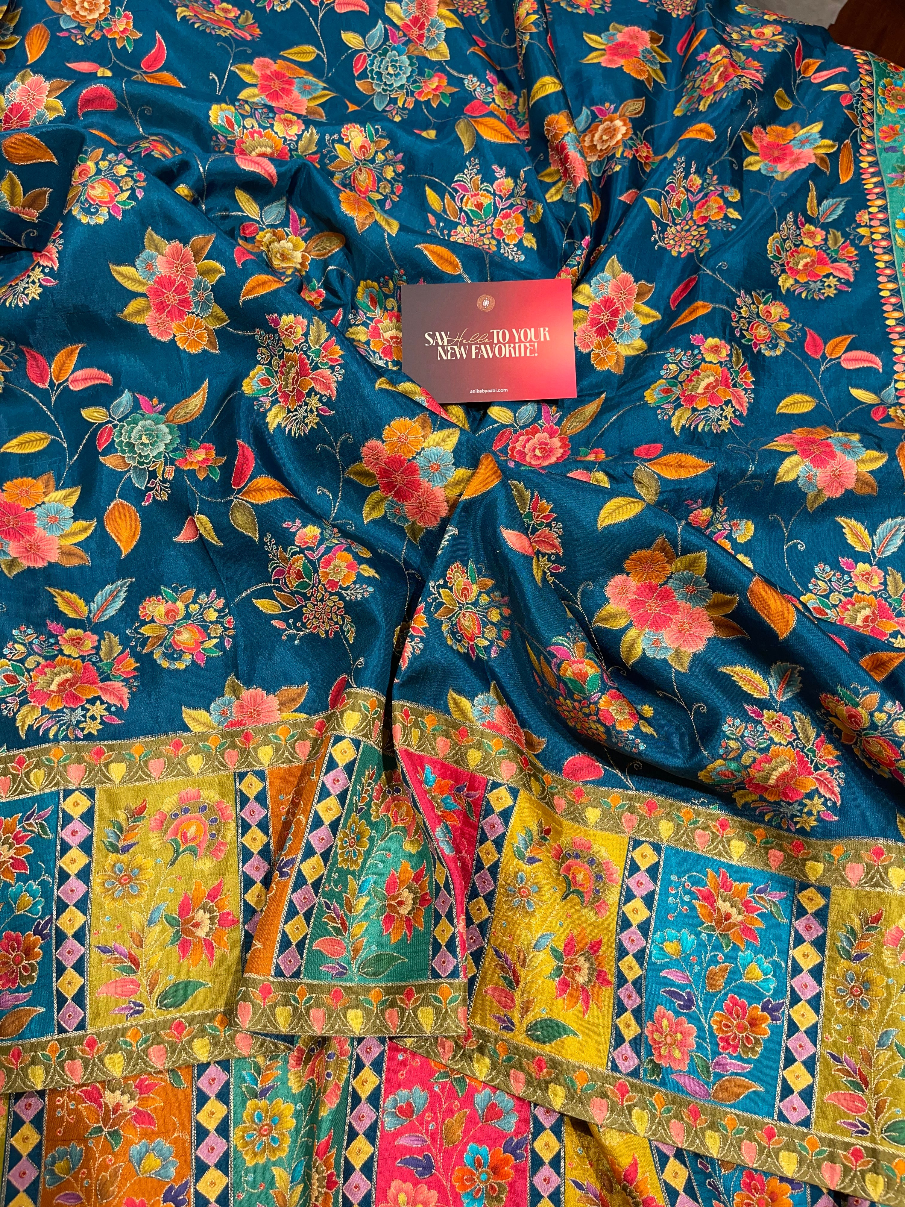 Pashmina Silk saree - Blue floral delight PS08