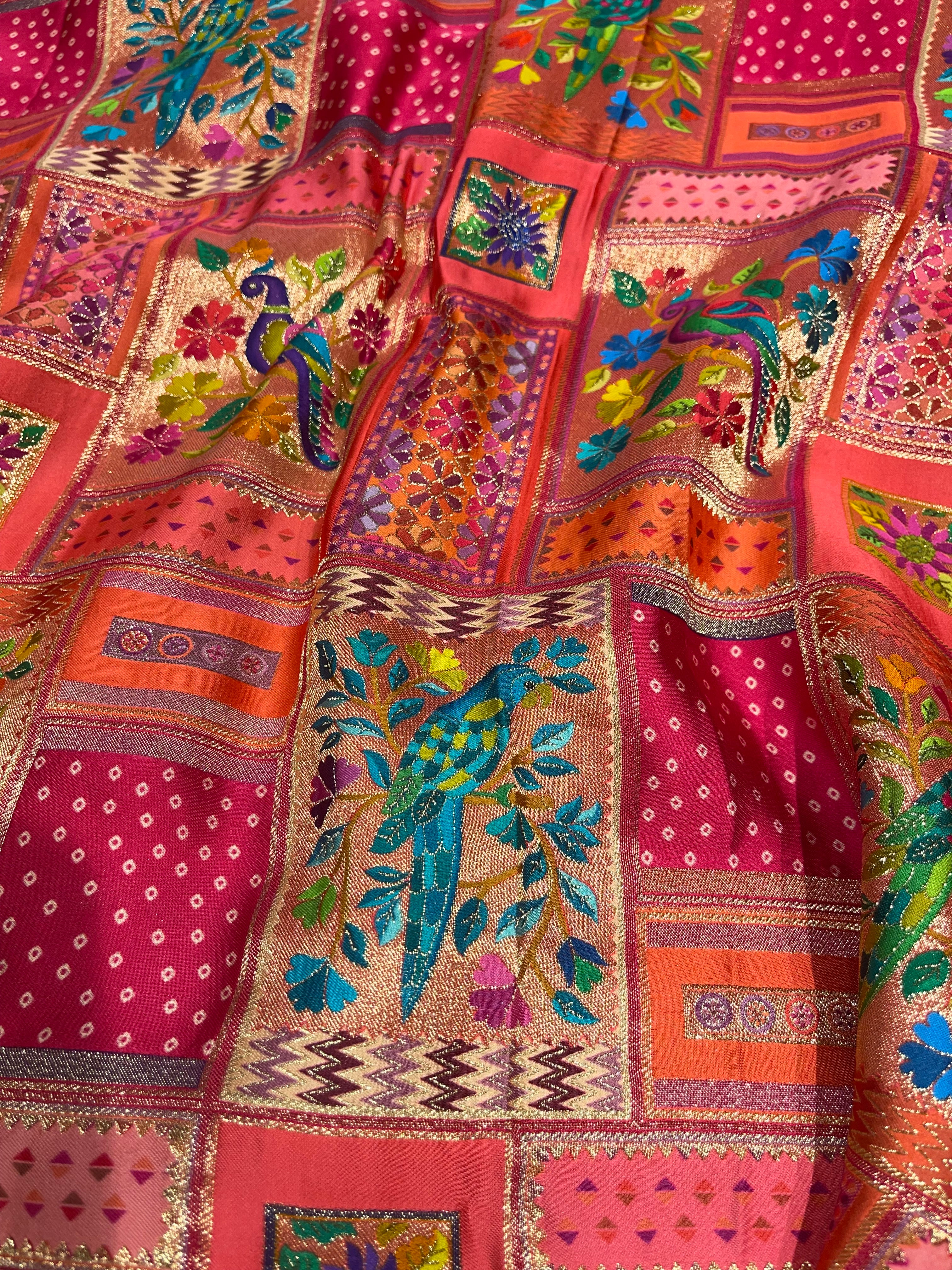 Pashmina silk saree - Pink Multi colour  PS06