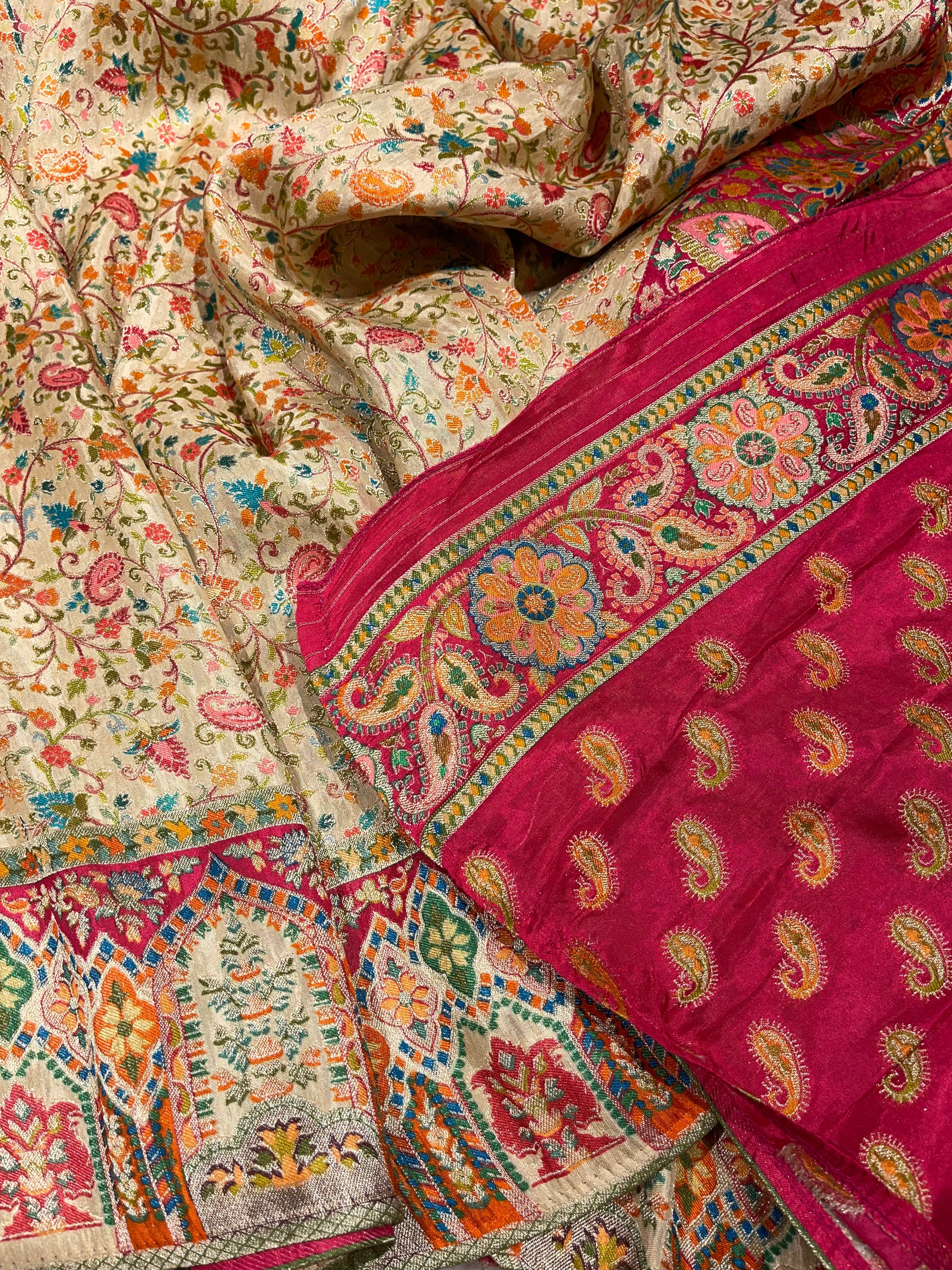 Pashmina silk saree - BEIGE FLORA PS03