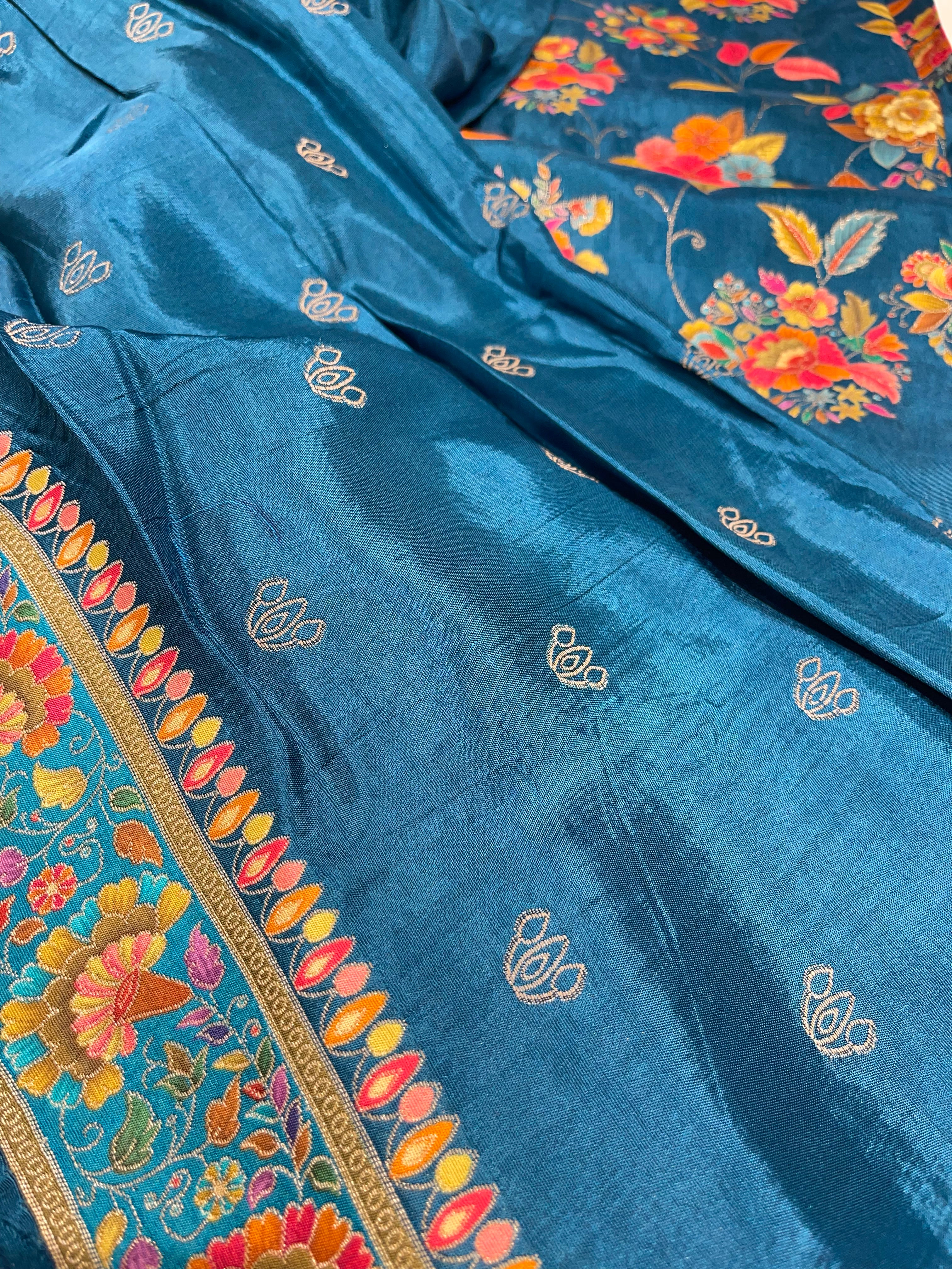 Pashmina Silk saree - Blue floral delight PS08