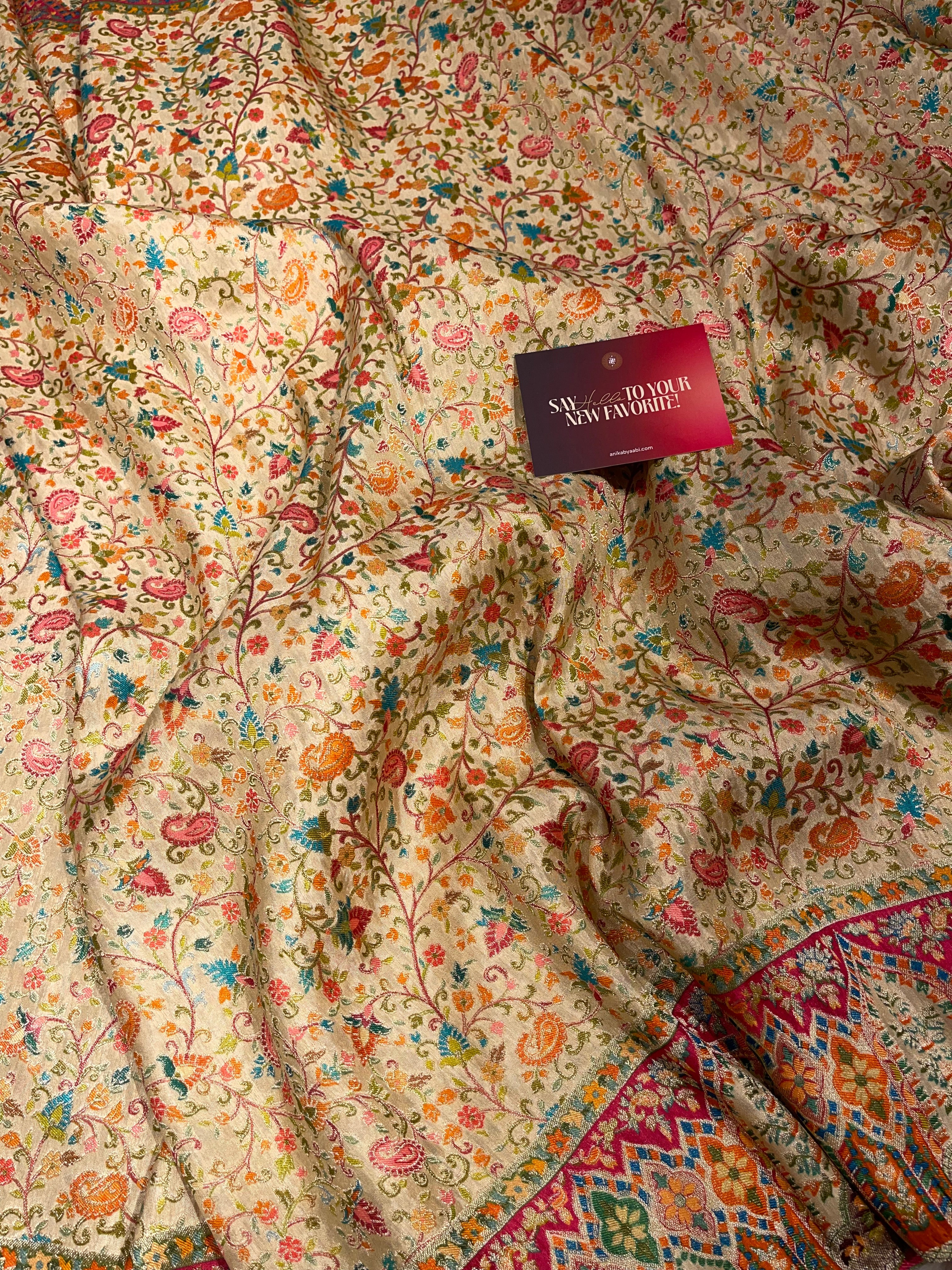Pashmina silk saree - BEIGE FLORA PS03