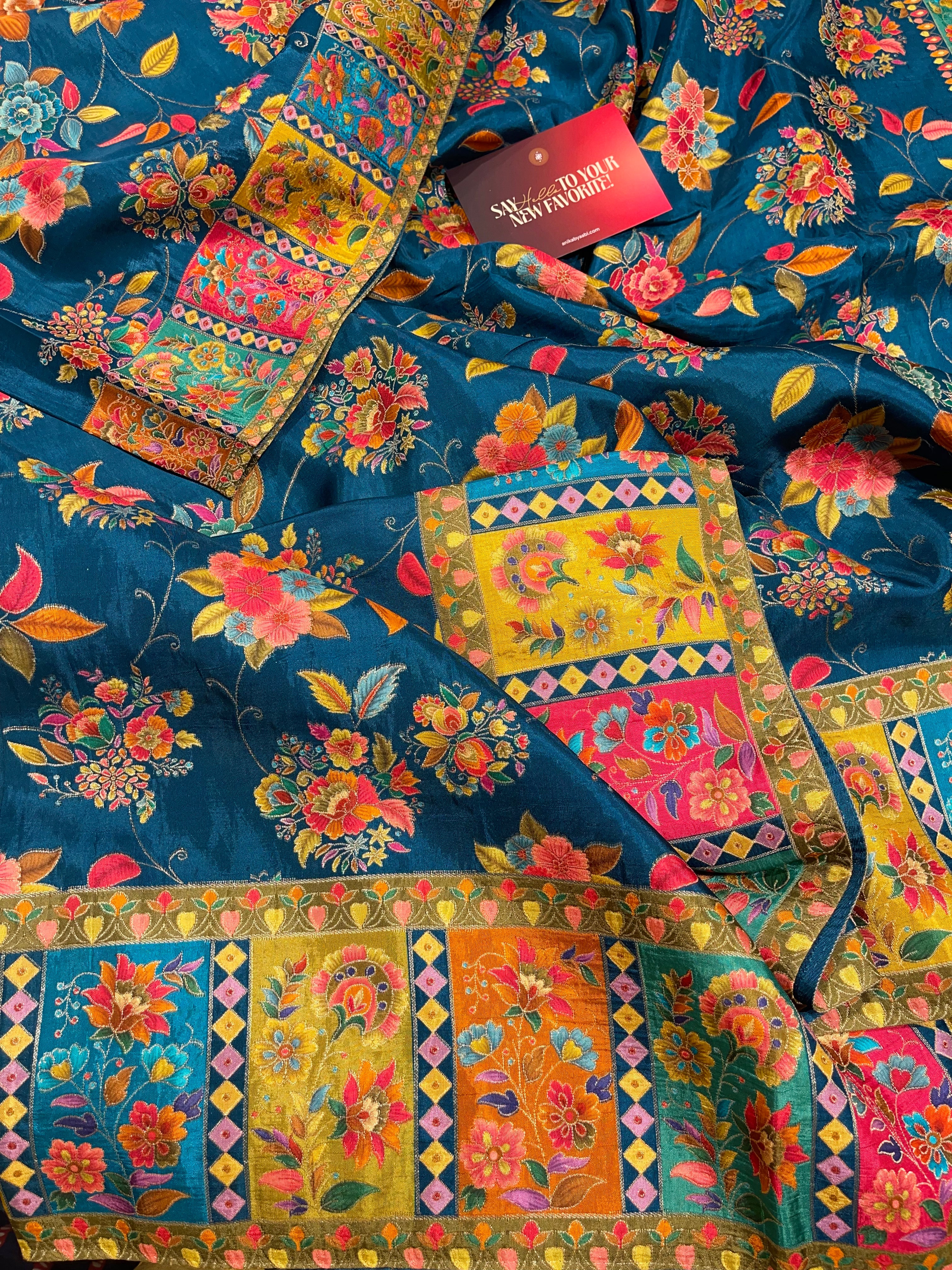 Pashmina Silk saree - Blue floral delight PS08