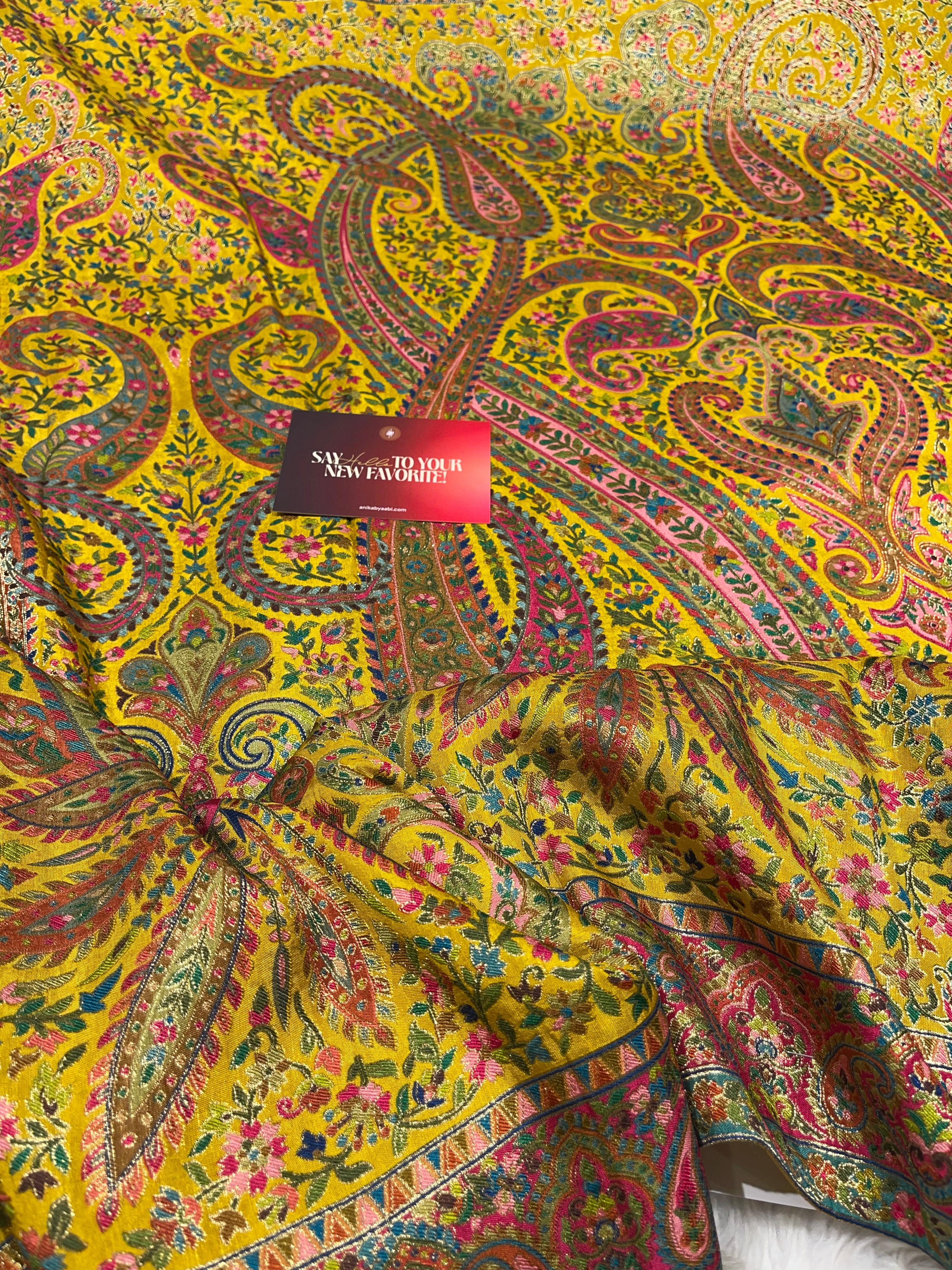 Pashmina silk saree - yellow flora PS09