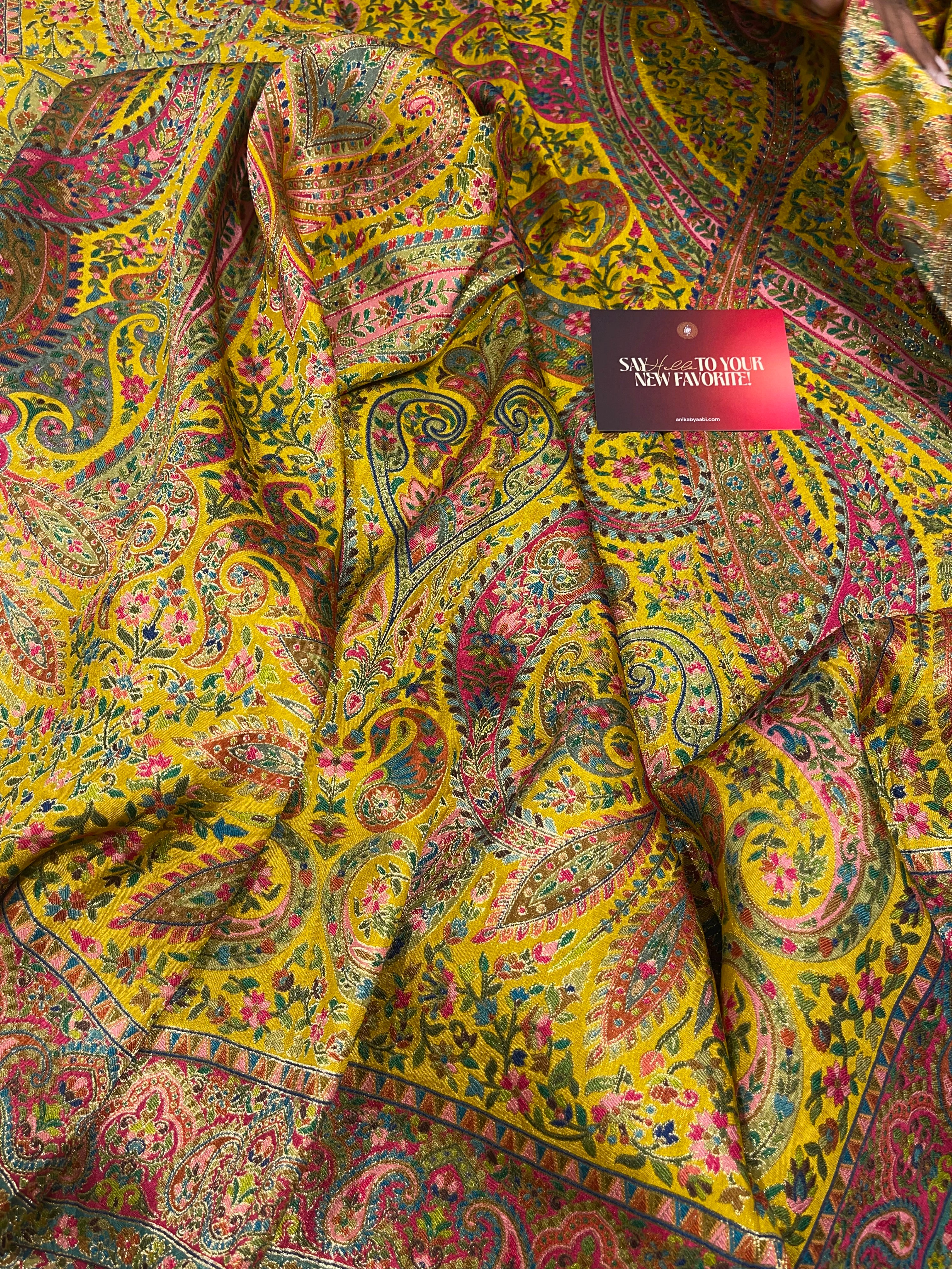 Pashmina silk saree - yellow flora PS09