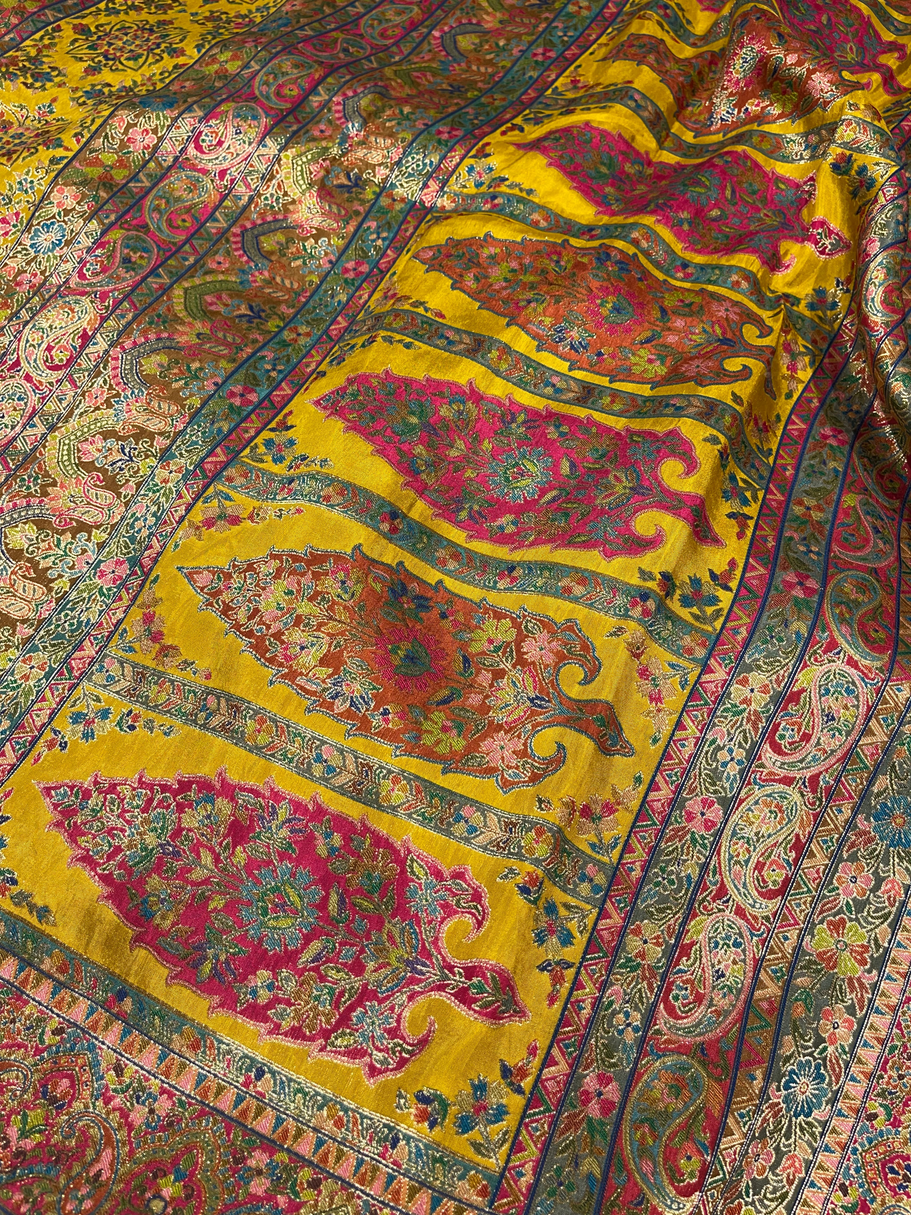 Pashmina silk saree - yellow flora PS09