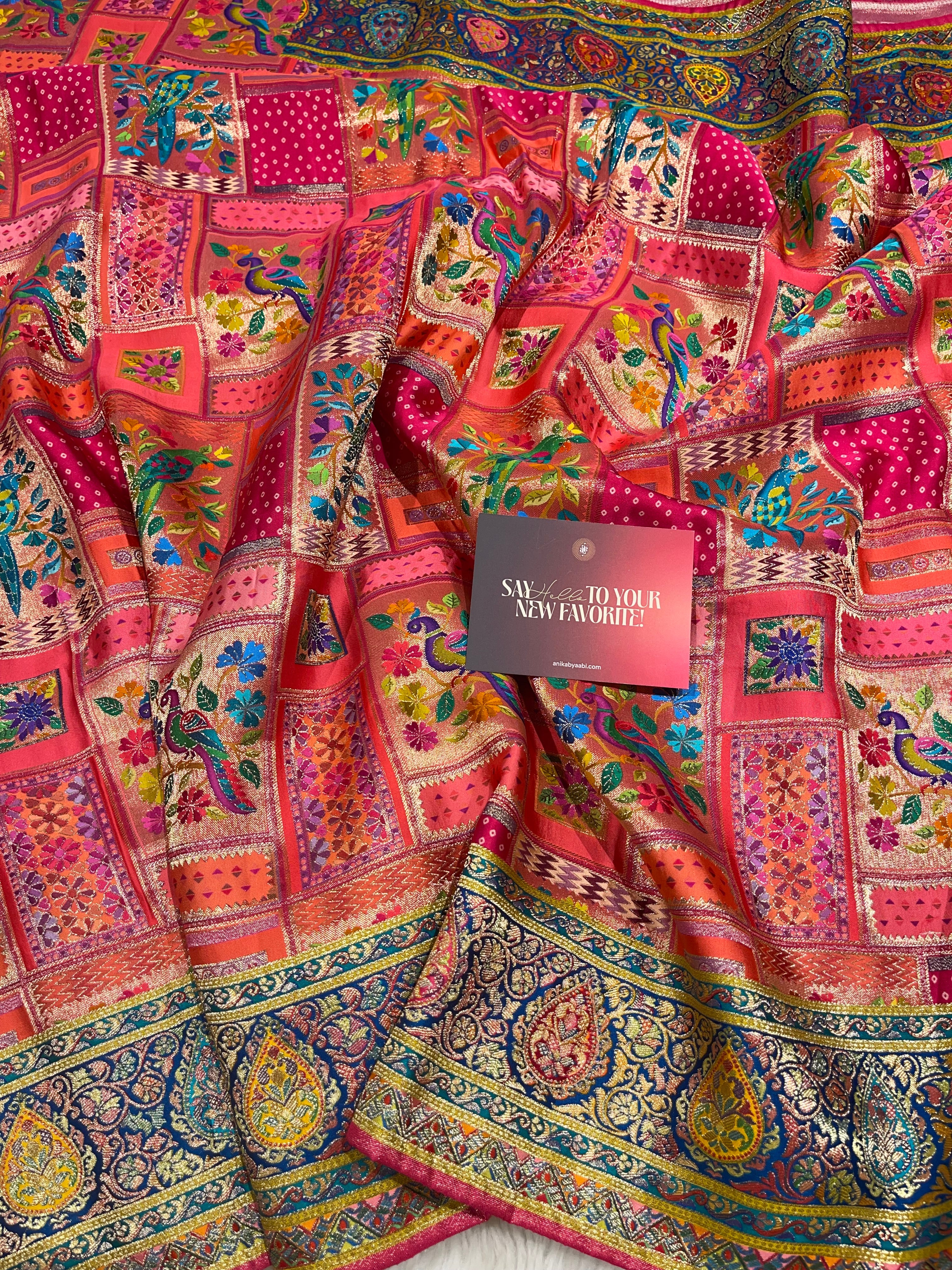 Pashmina silk saree - Pink Multi colour  PS06