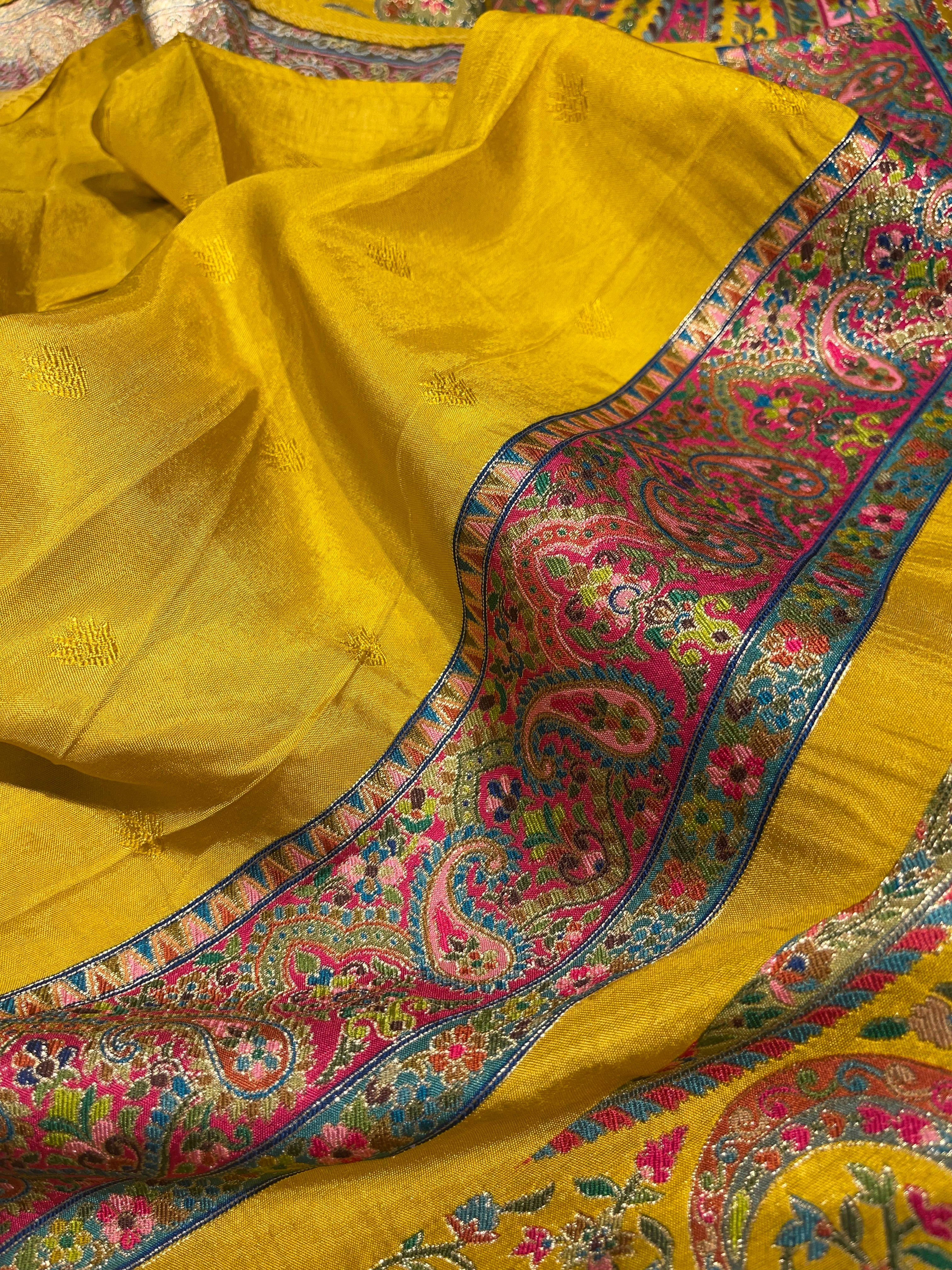 Pashmina silk saree - yellow flora PS09