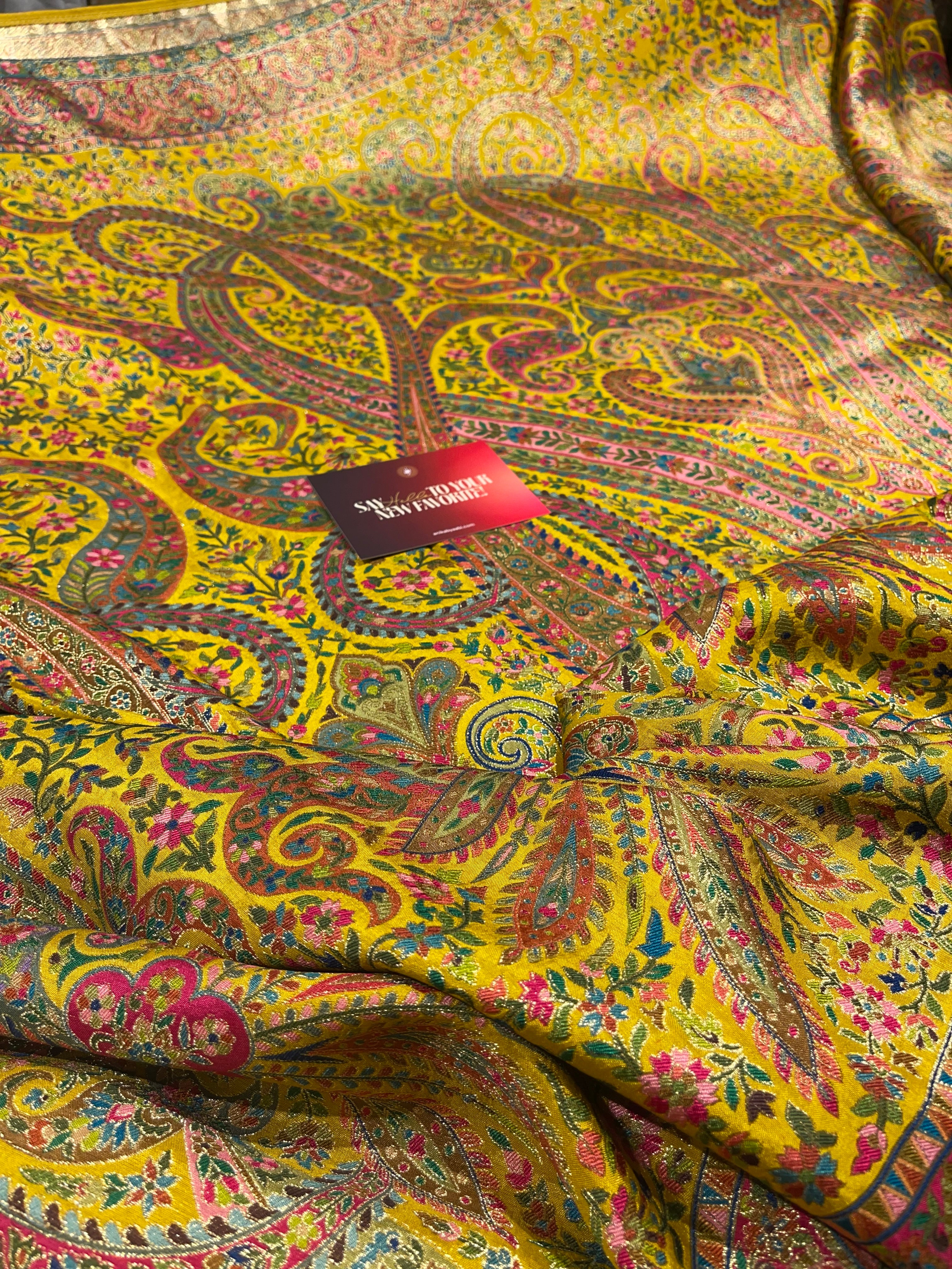 Pashmina silk saree - yellow flora PS09