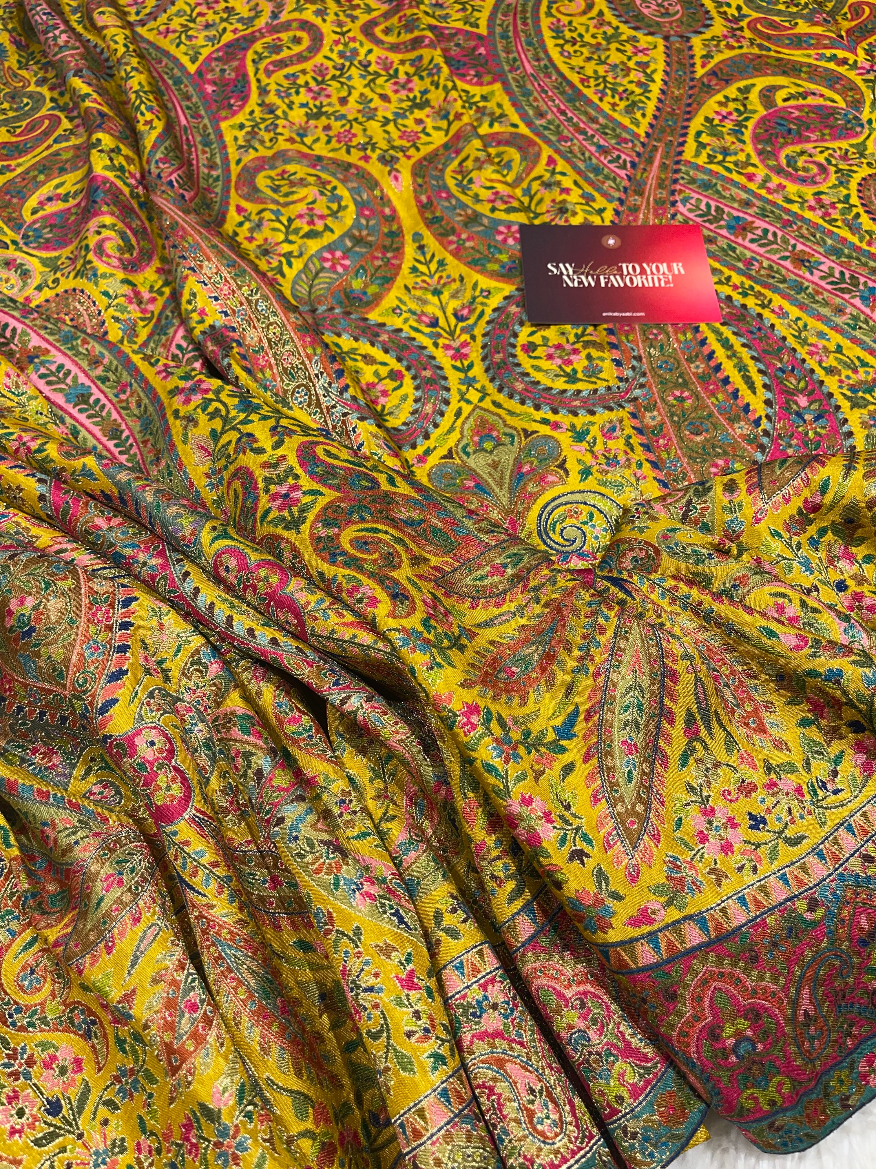 Pashmina silk saree - yellow flora PS09
