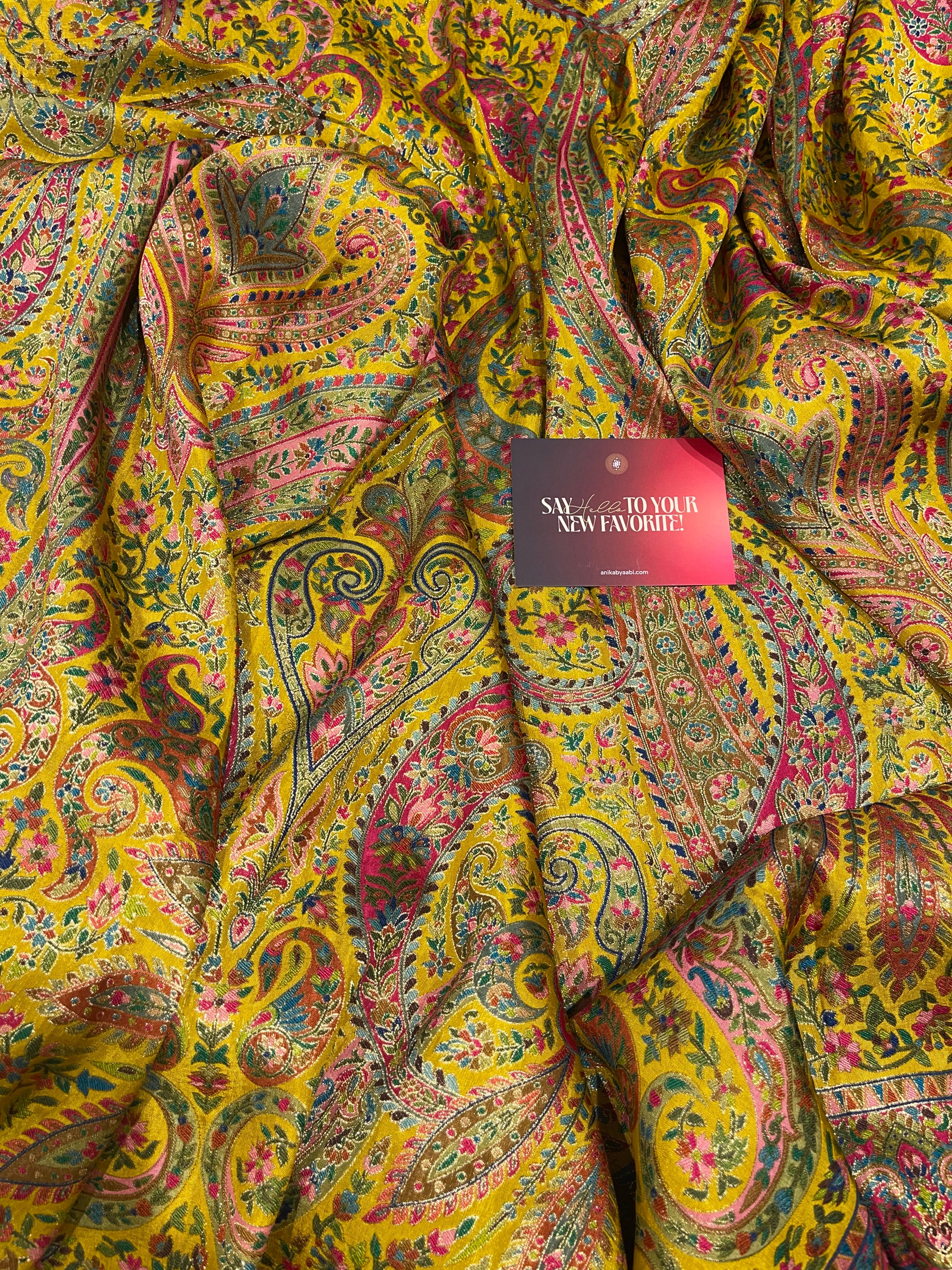 Pashmina silk saree - yellow flora PS09