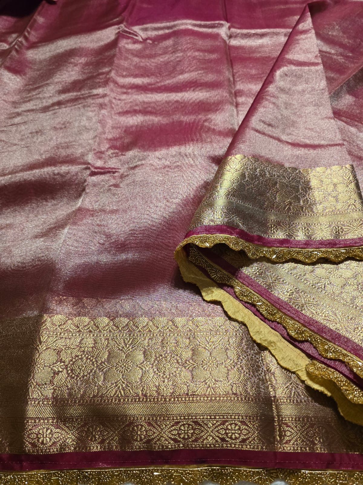 TISSUE LACE -  DARK ONION PINK SAREE