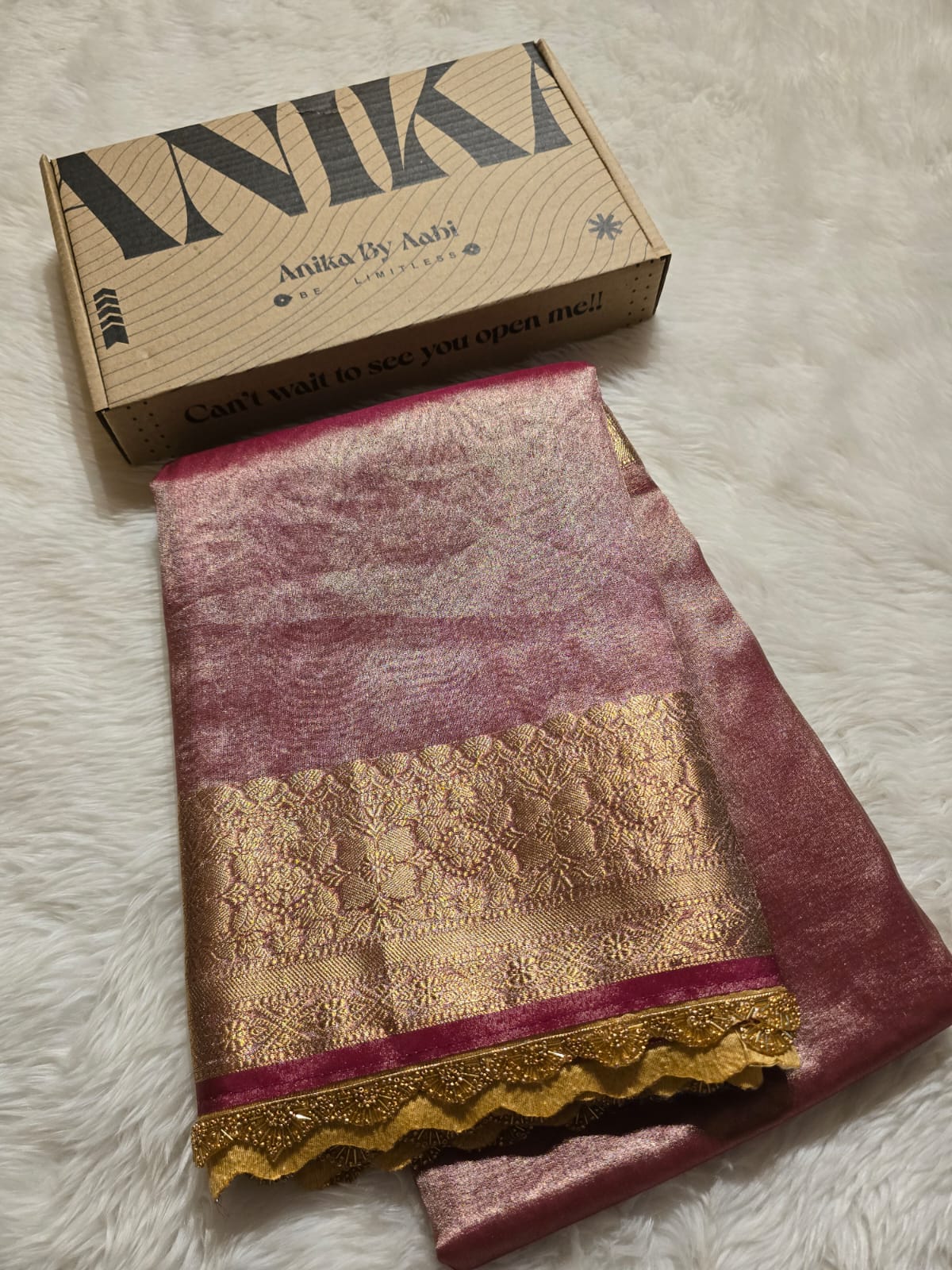 TISSUE LACE -  DARK ONION PINK SAREE