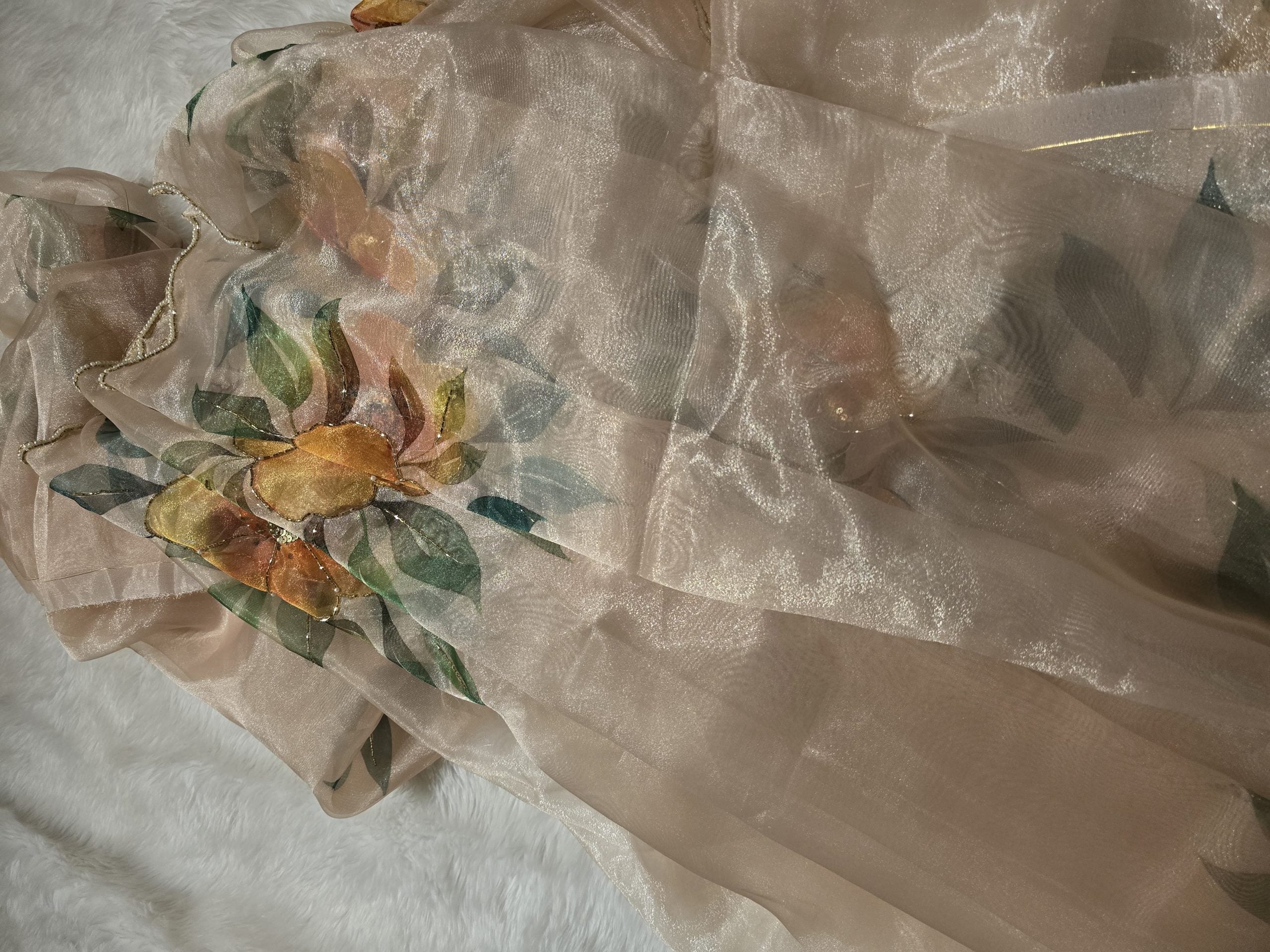 ORGANZA-SUNSET ORANGE SAREE