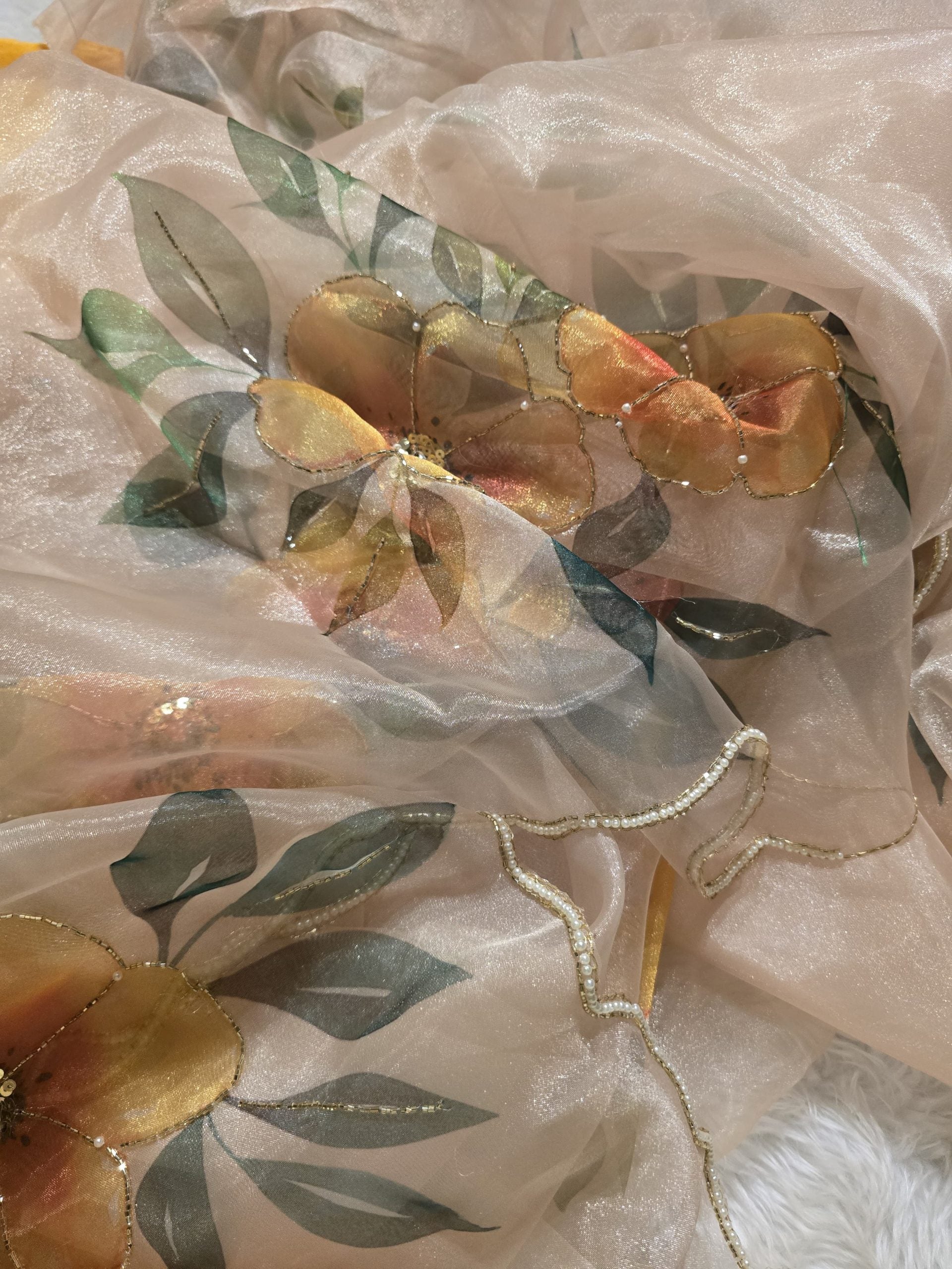 ORGANZA-SUNSET ORANGE SAREE