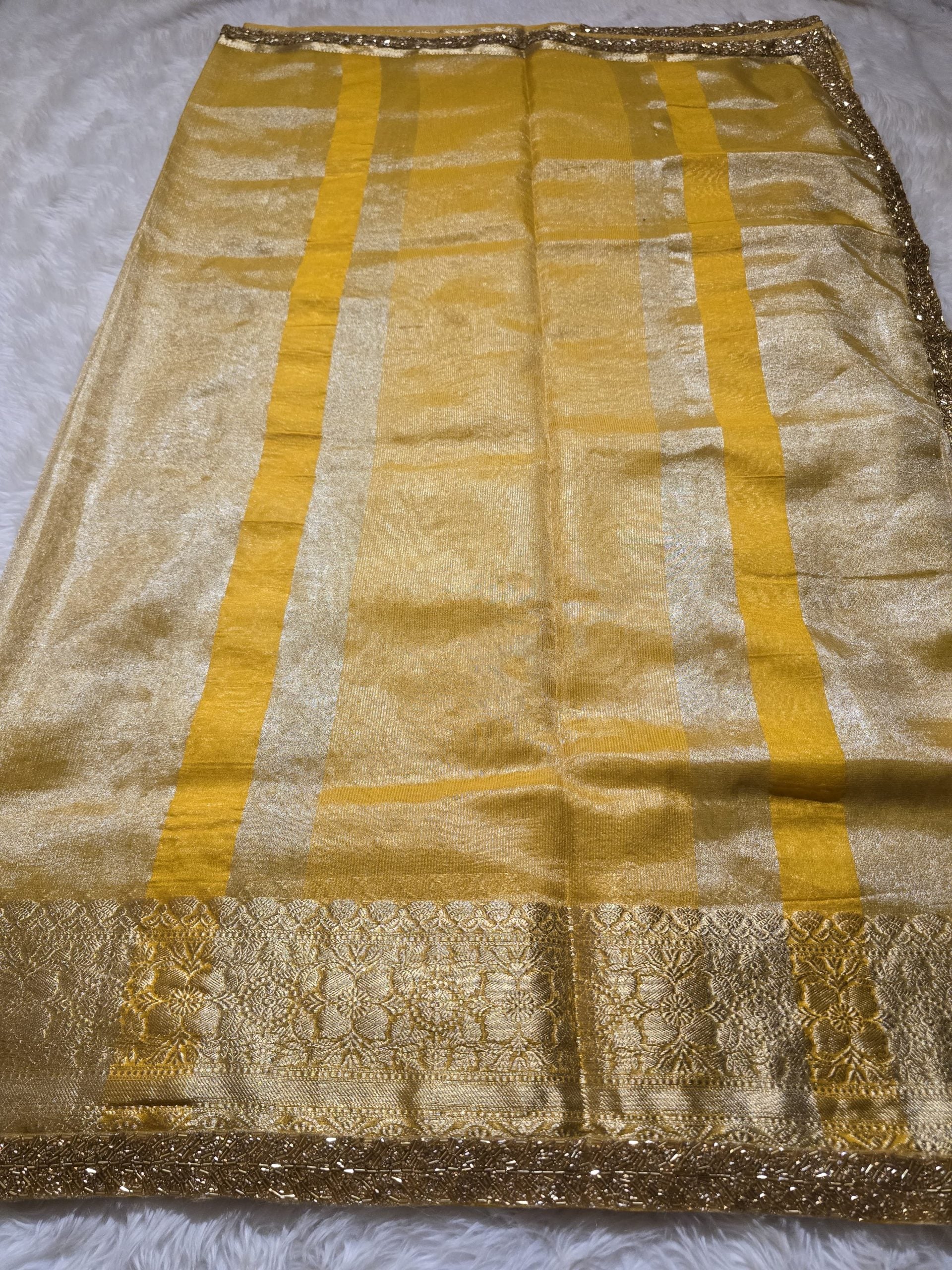 TISSUE BEATS-ROYAL YELLOW SAREE