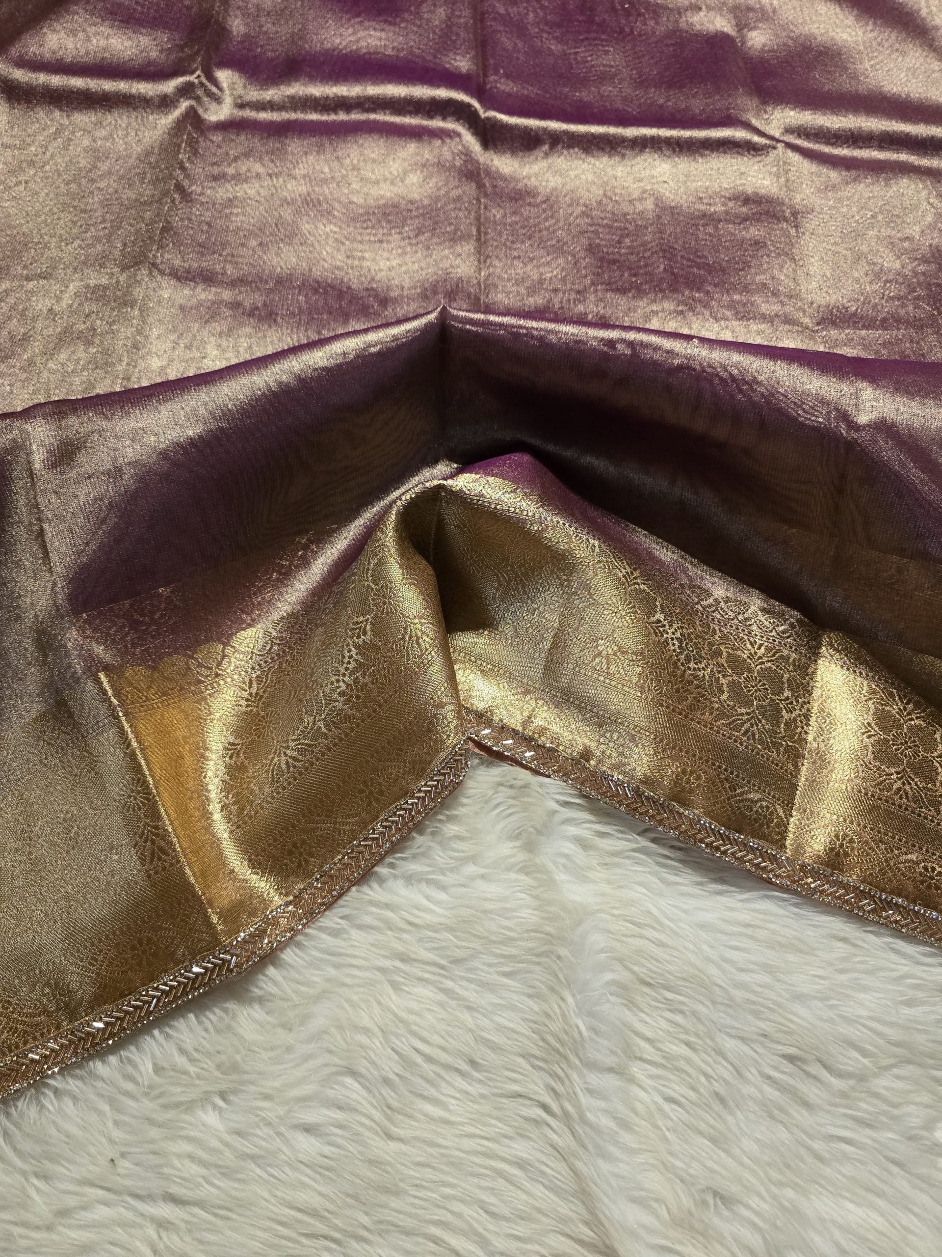 TISSUE LACE-PURPLE PEACH DUAL TONE SAREE