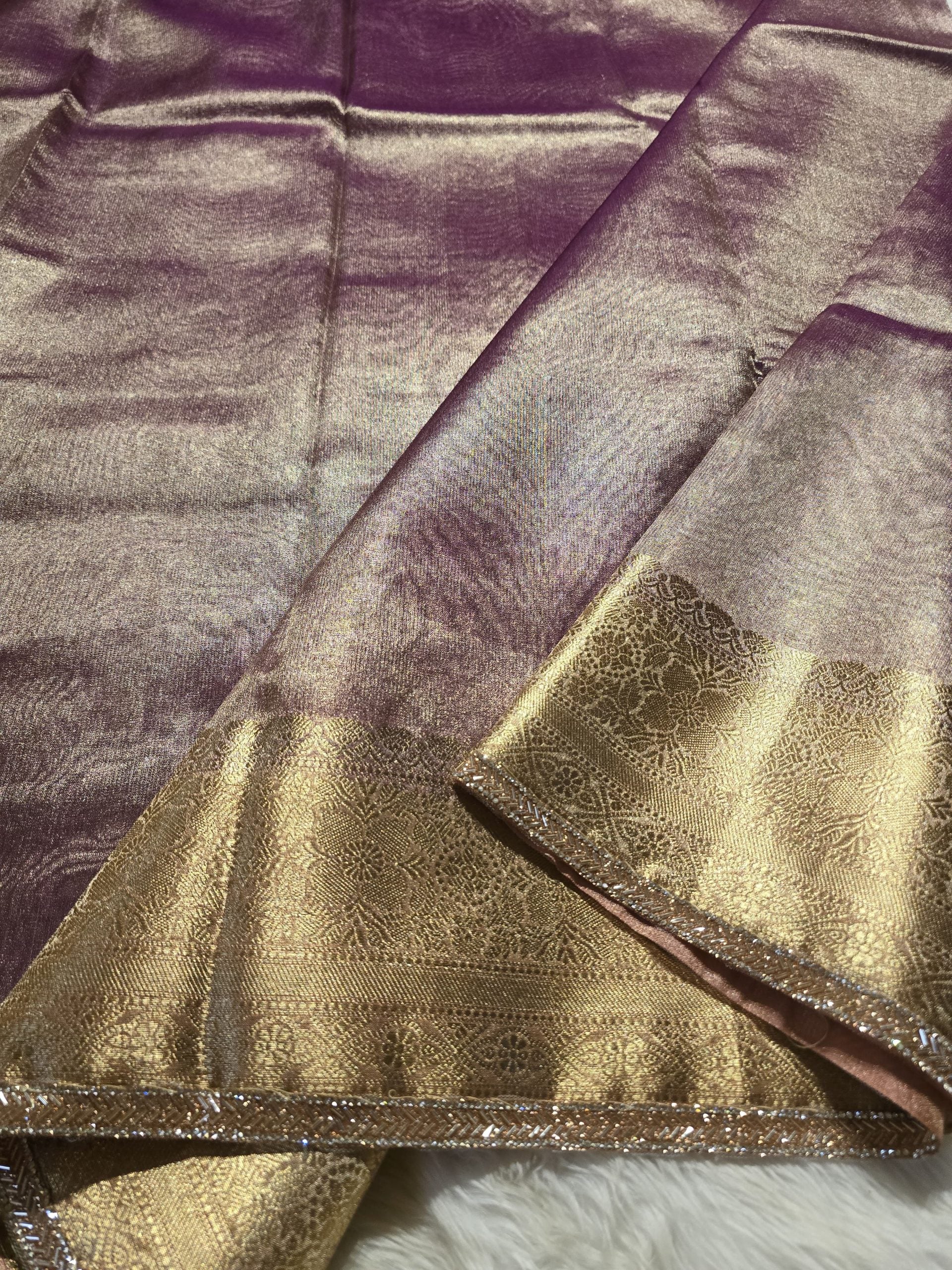 TISSUE LACE-PURPLE PEACH DUAL TONE SAREE