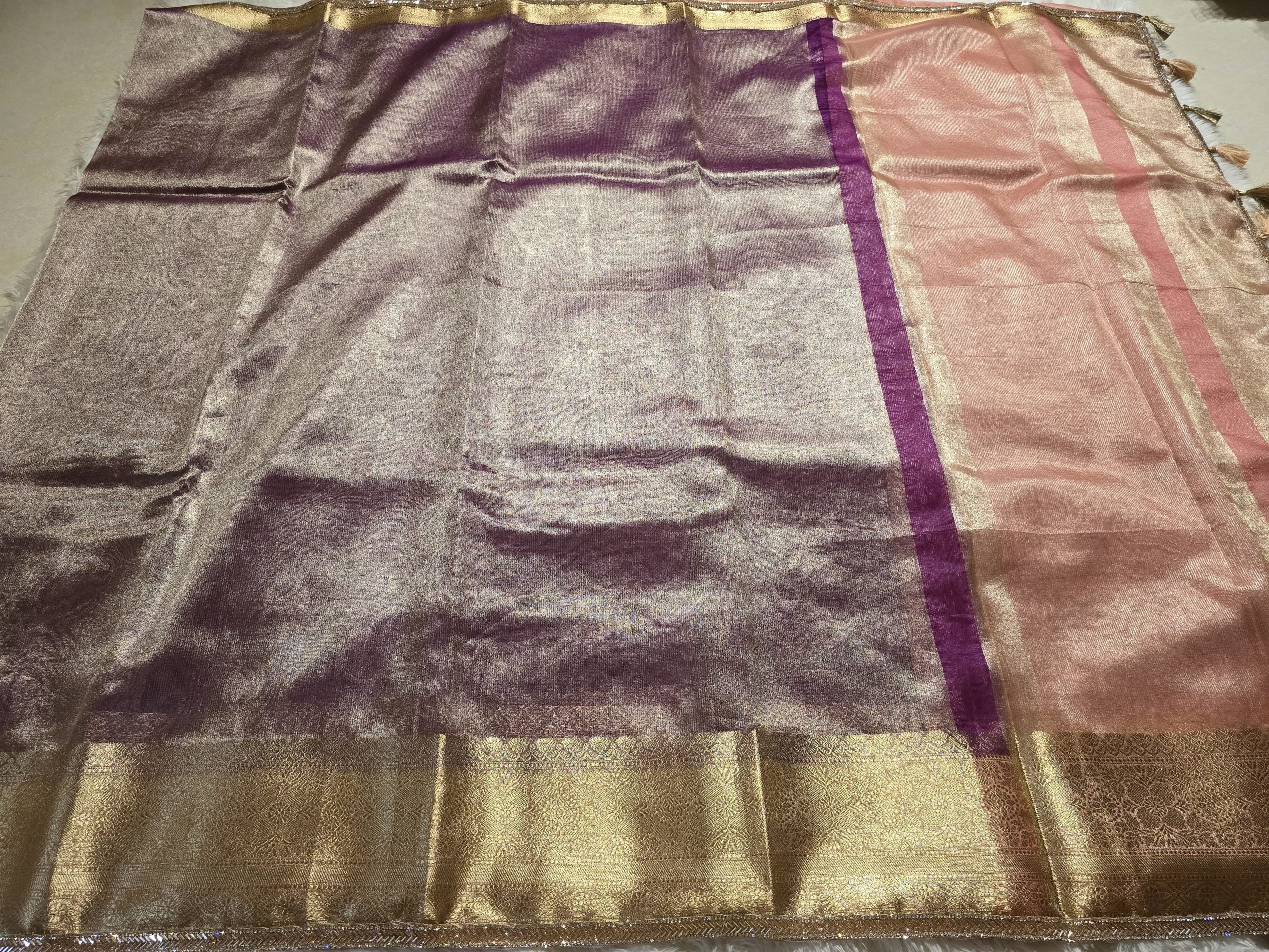 TISSUE LACE-PURPLE PEACH DUAL TONE SAREE