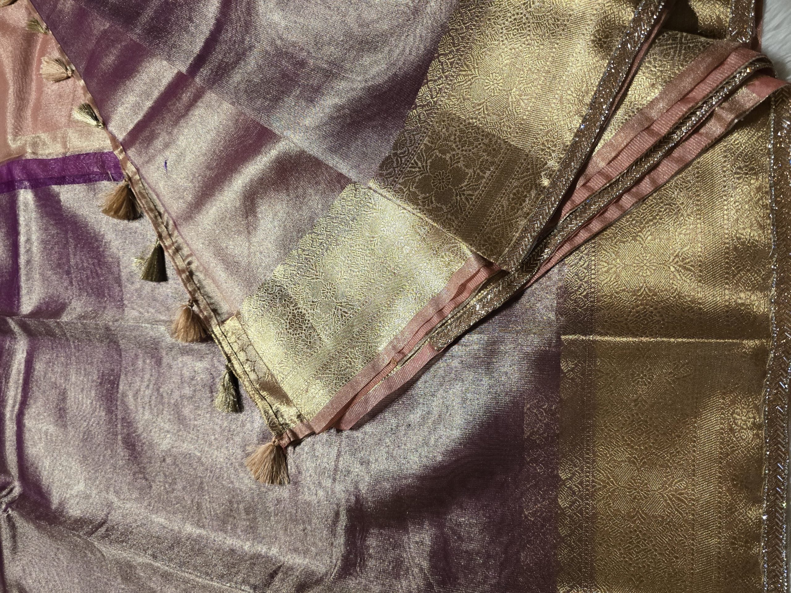 TISSUE LACE-PURPLE PEACH DUAL TONE SAREE