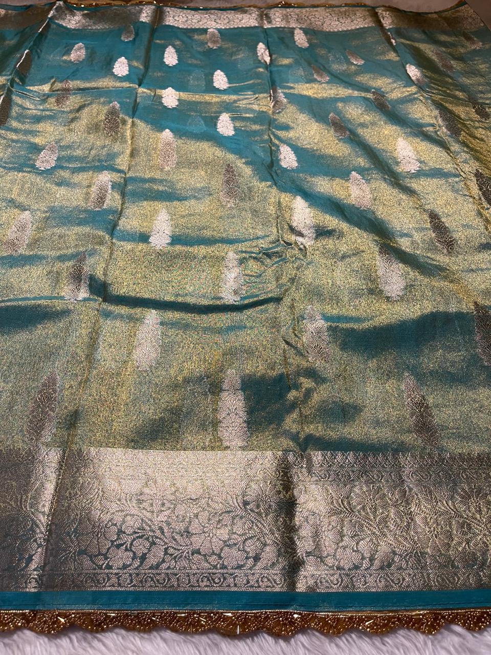 TISSUE JHANVI-SEA BLUE SAREE