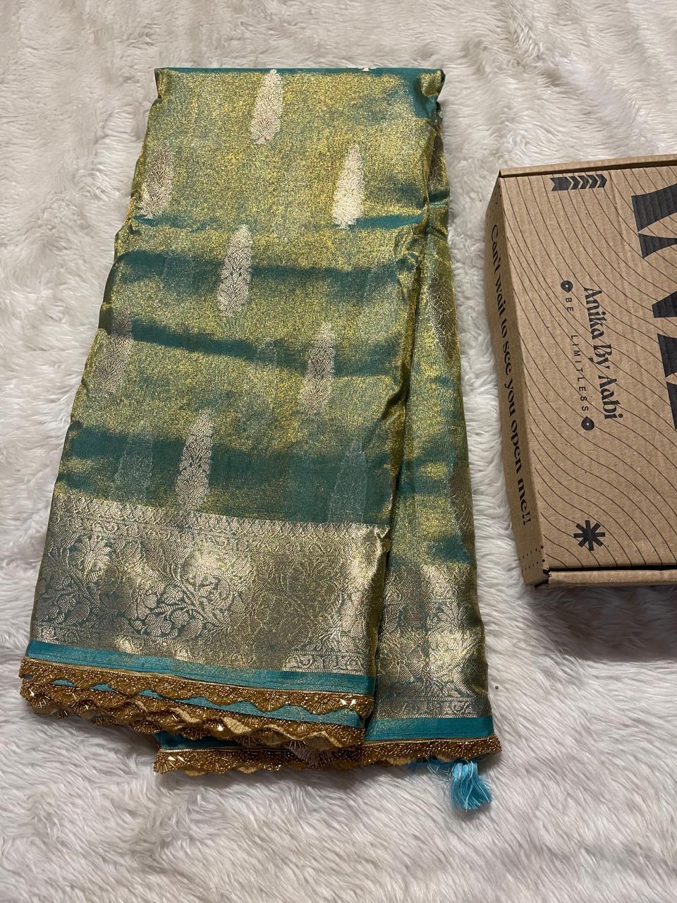 TISSUE JHANVI-SEA BLUE SAREE