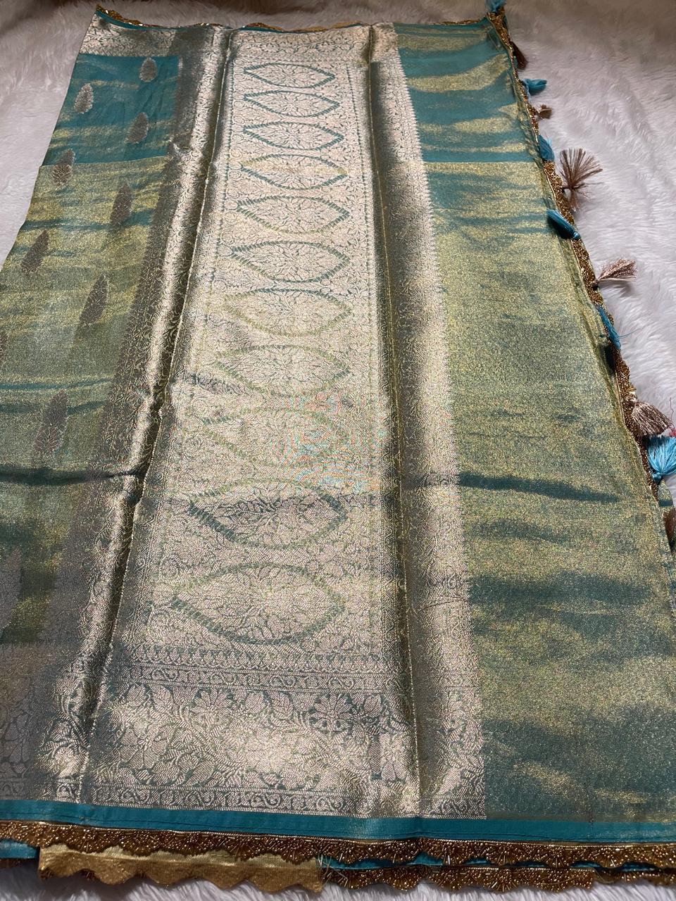 TISSUE JHANVI-SEA BLUE SAREE