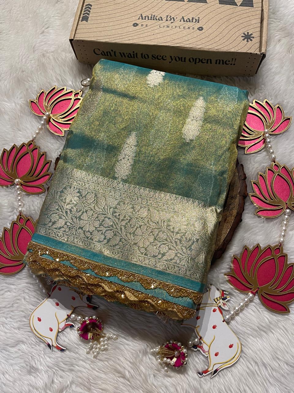 TISSUE JHANVI-SEA BLUE SAREE