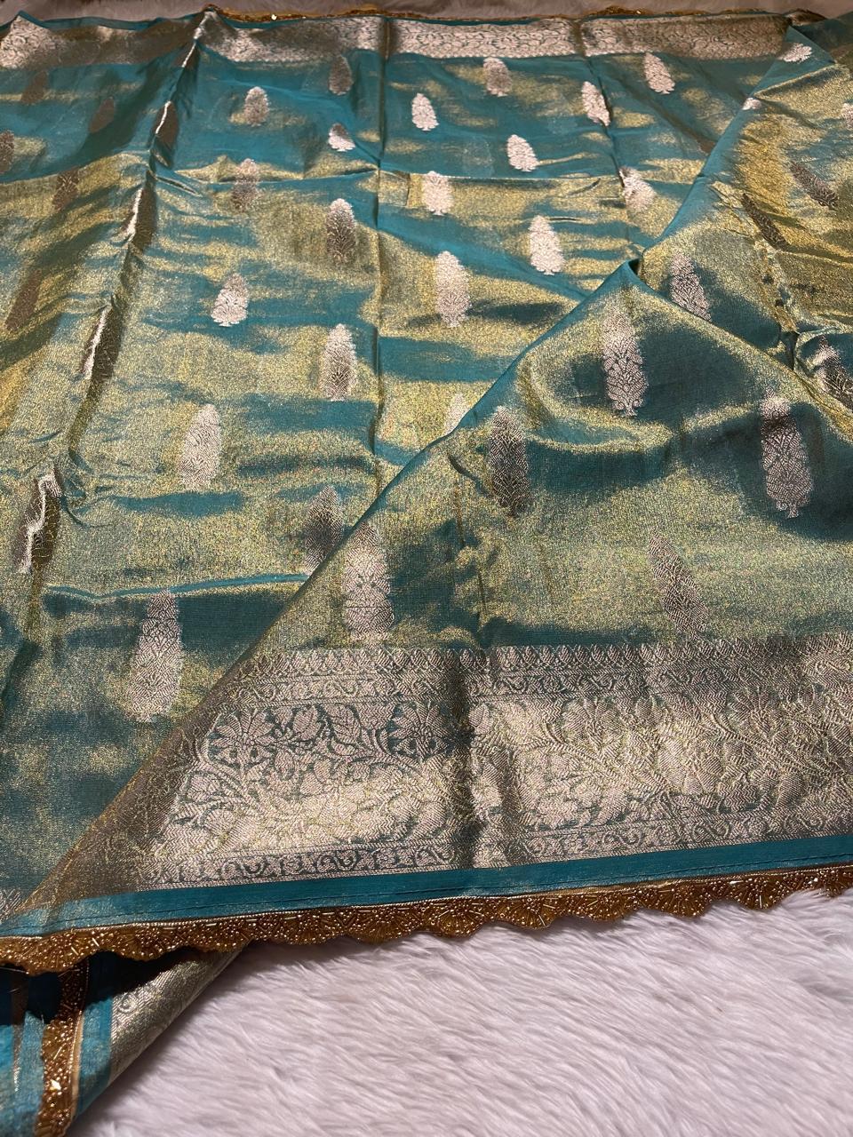 TISSUE JHANVI-SEA BLUE SAREE