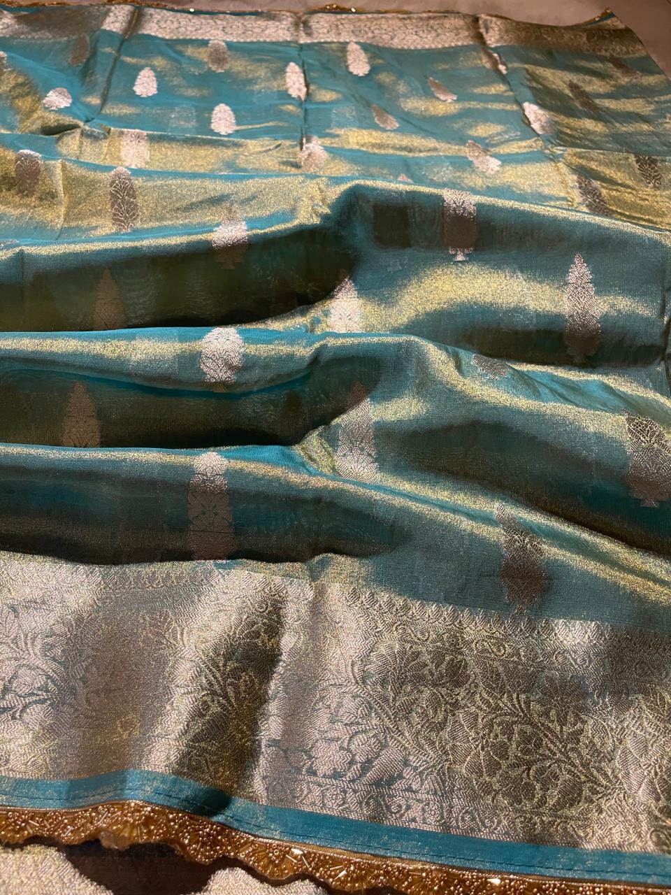 TISSUE JHANVI-SEA BLUE SAREE