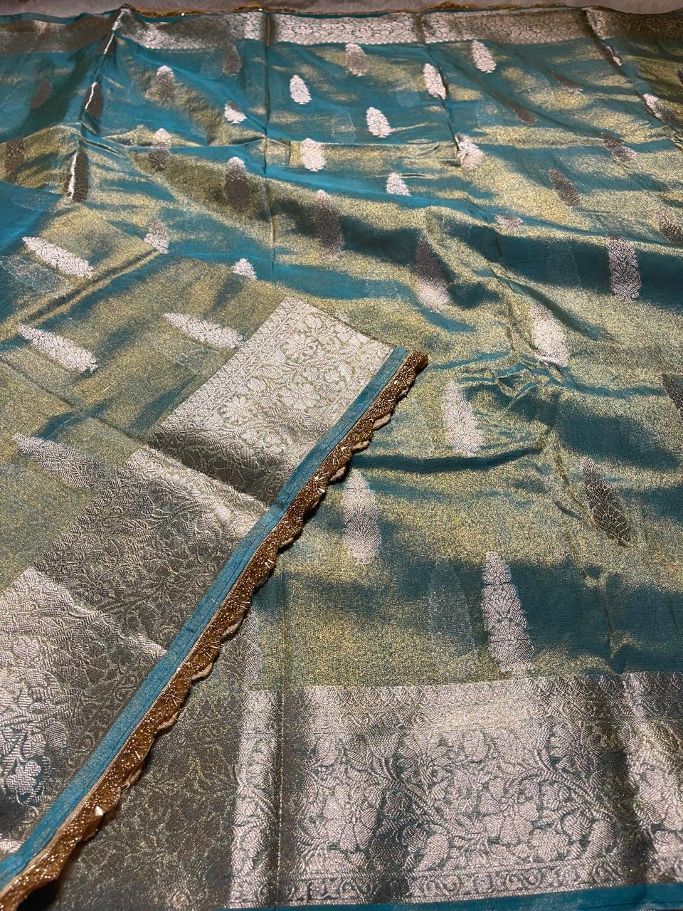 TISSUE JHANVI-SEA BLUE SAREE