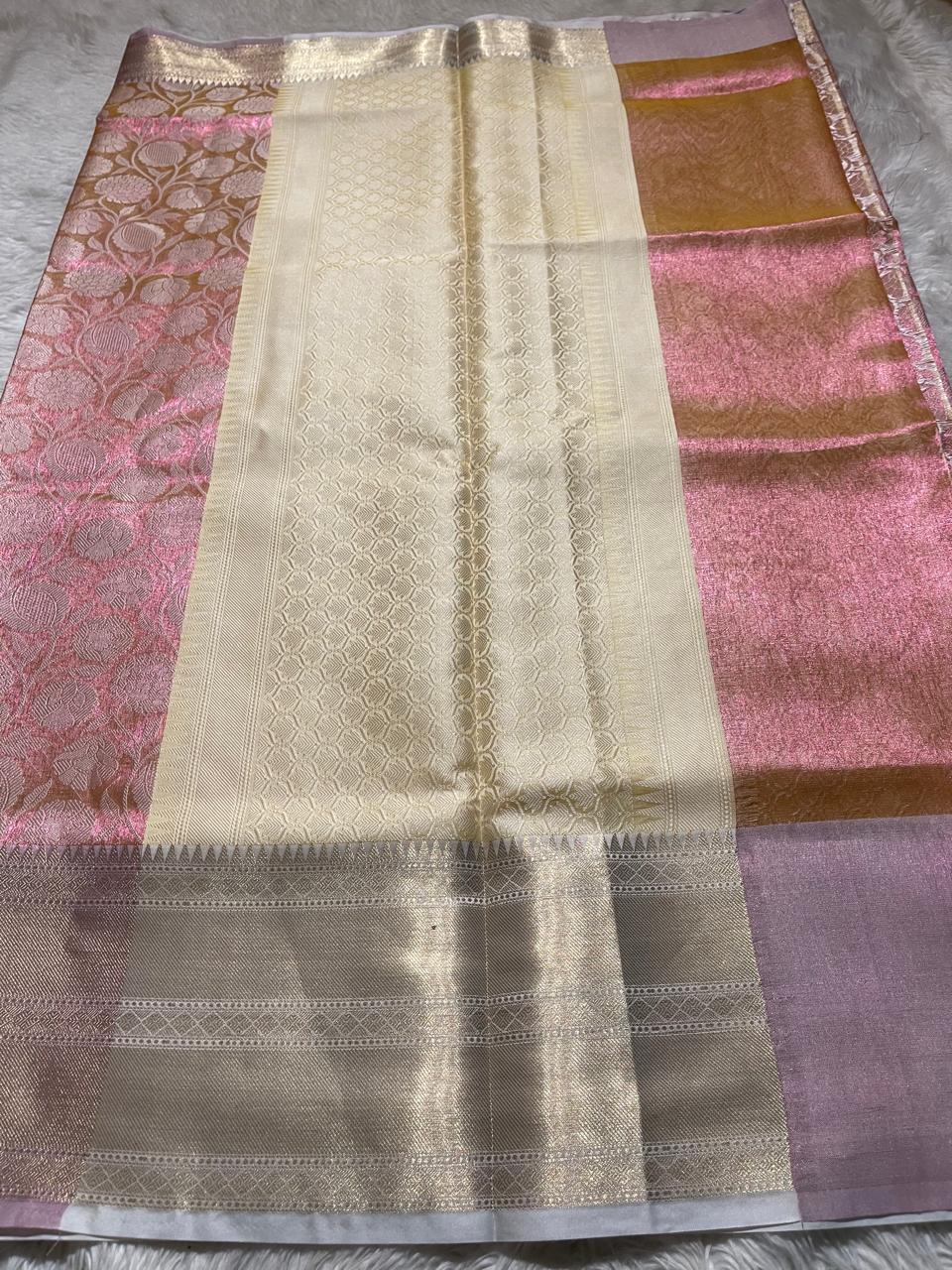 KORA TISSUE FLORA-ROSEGOLD SAREE