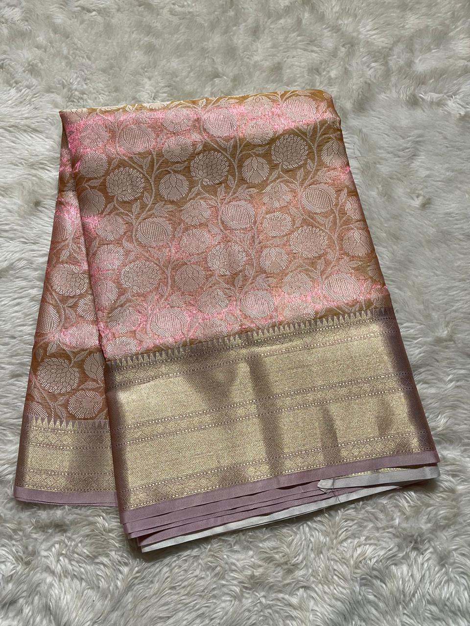 KORA TISSUE FLORA-ROSEGOLD SAREE