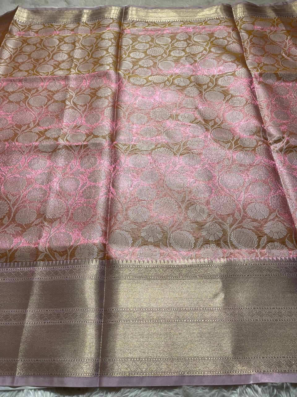 KORA TISSUE FLORA-ROSEGOLD SAREE