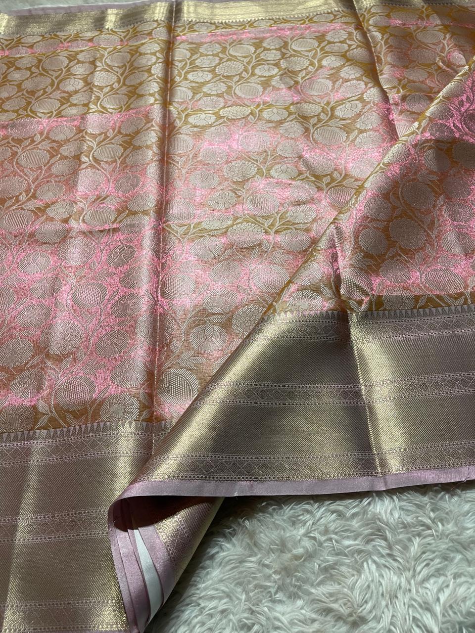 KORA TISSUE FLORA-ROSEGOLD SAREE