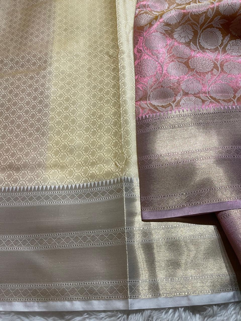 KORA TISSUE FLORA-ROSEGOLD SAREE