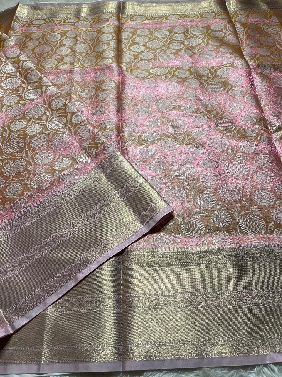 KORA TISSUE FLORA-ROSEGOLD SAREE