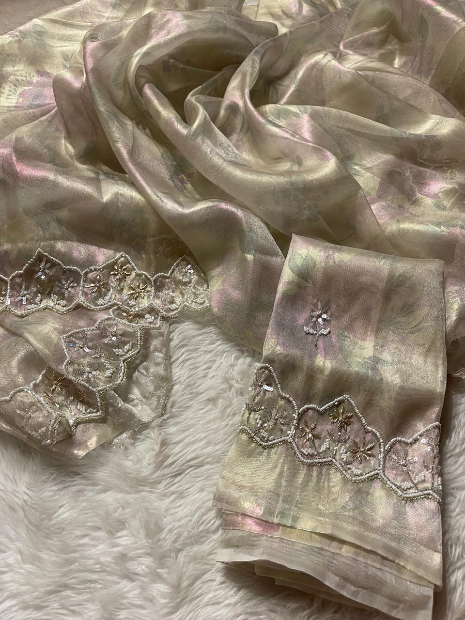 DAFFODIL-BEIGE CREAM SAREE