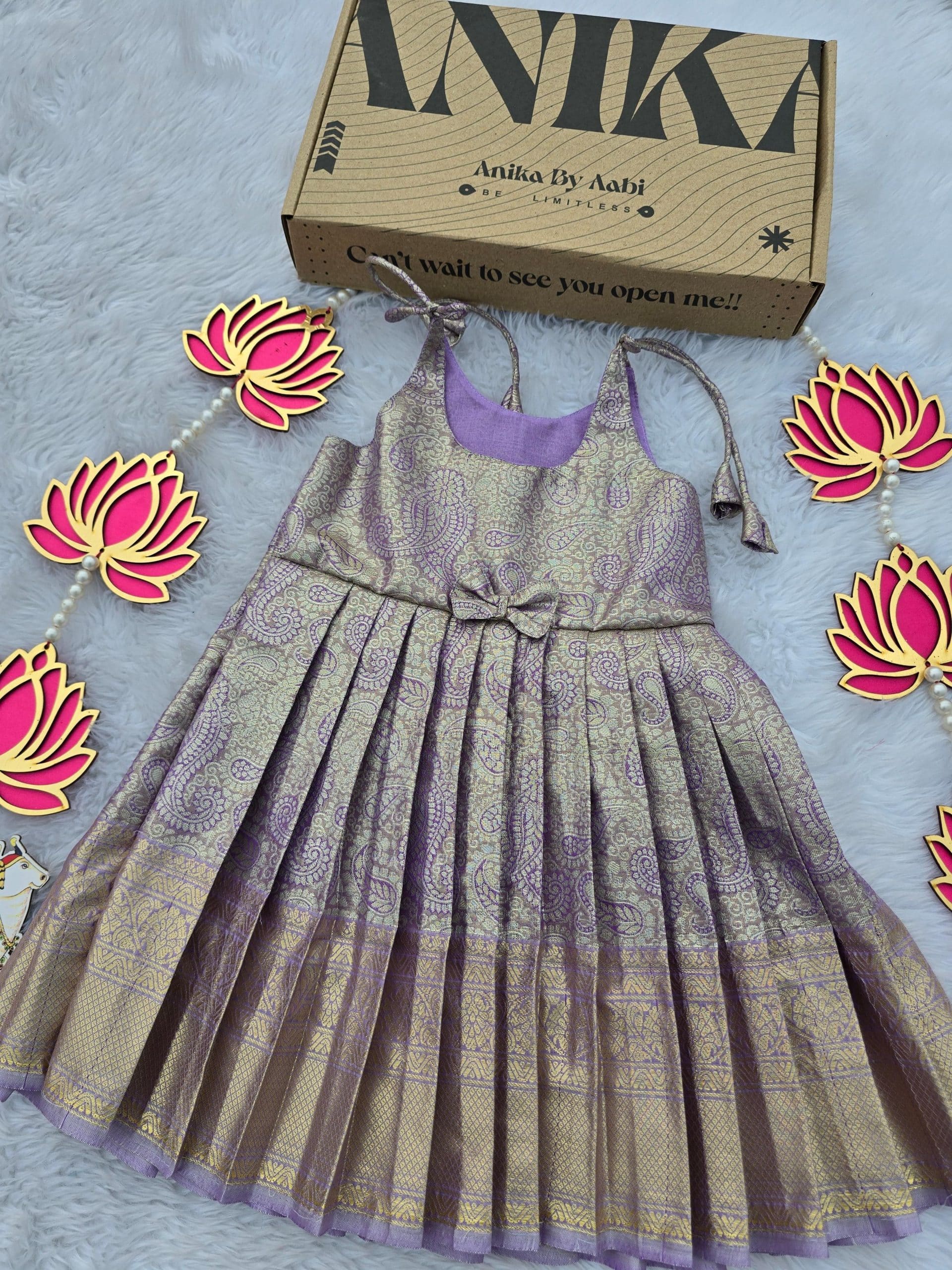 SWAYAM KIDS FROCK-PASTEL LILAC MANGO SMALL BORDER