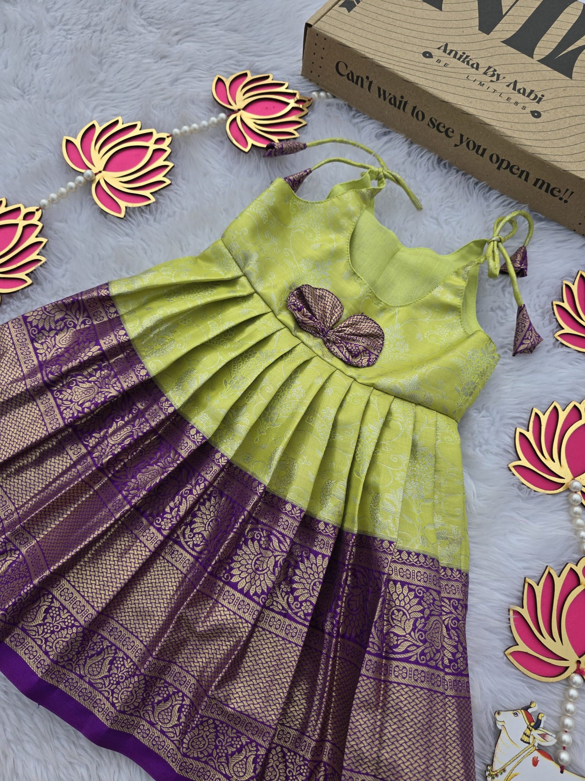 SWAYAM KIDS FROCK-GREEN WITH PURPLE