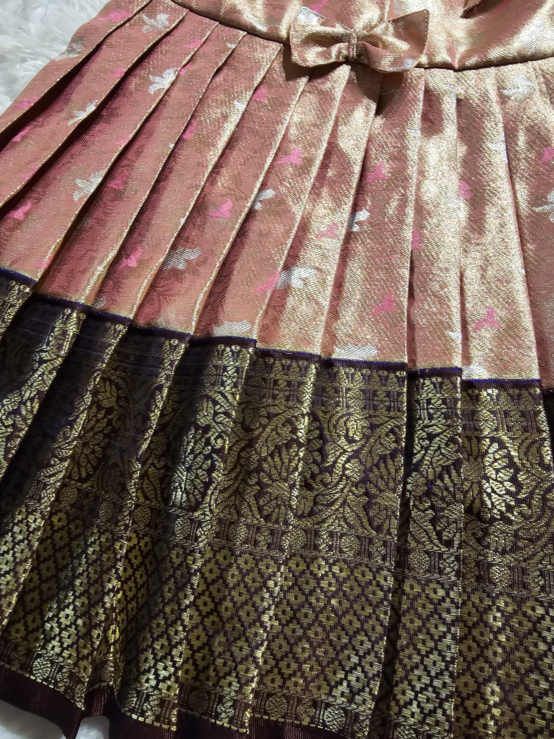 SWAYAM KIDS FROCK-PEACH PINK WITH COFFEE