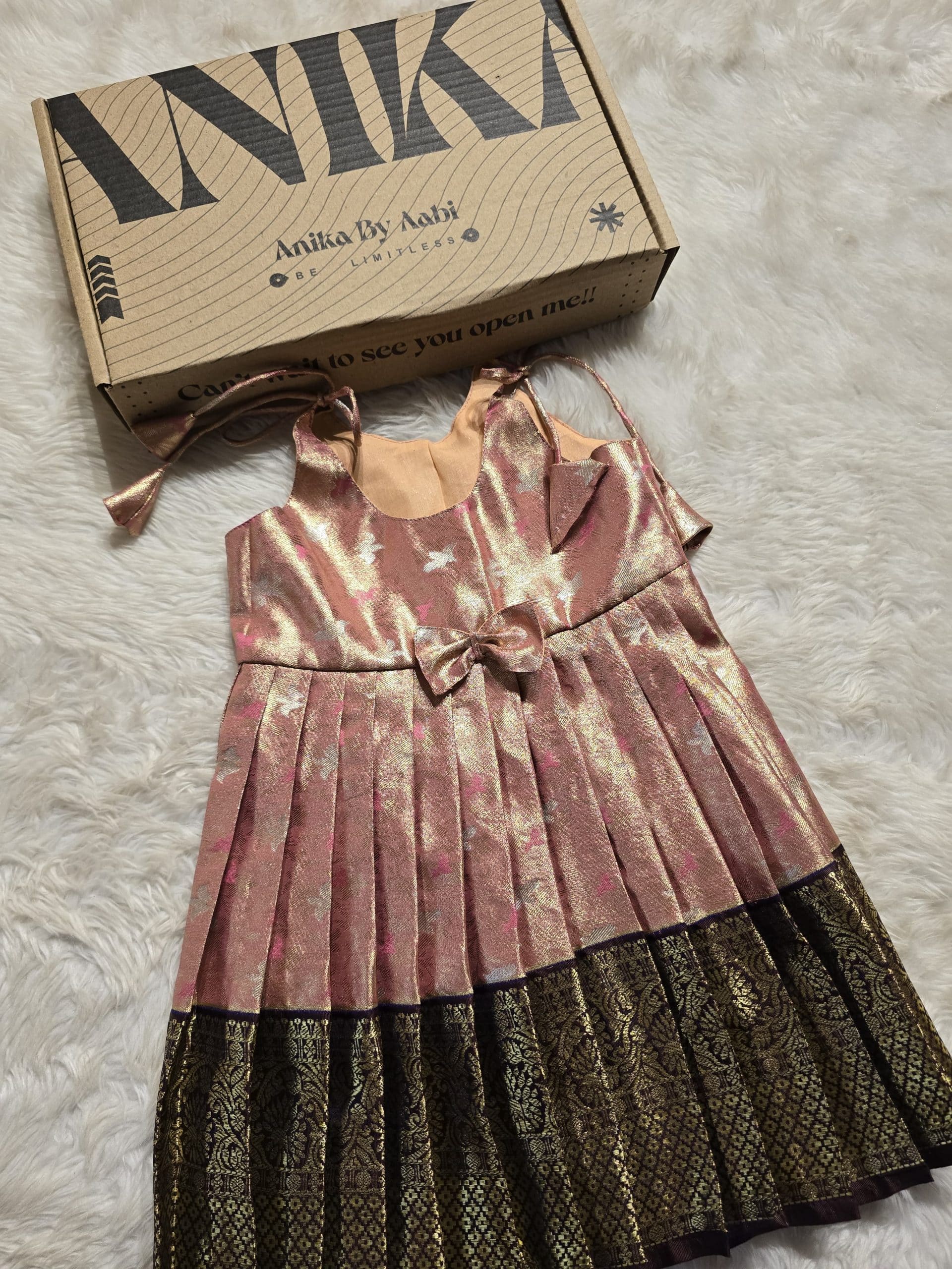 SWAYAM KIDS FROCK-PEACH PINK WITH COFFEE