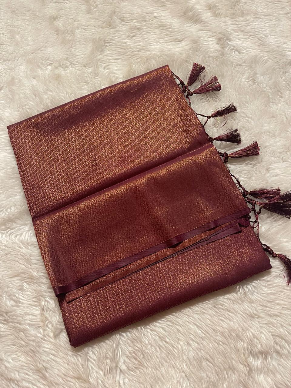 ROYAL AFFAIR-DARK BROWN BANARASI BROCADE SILK SAREE