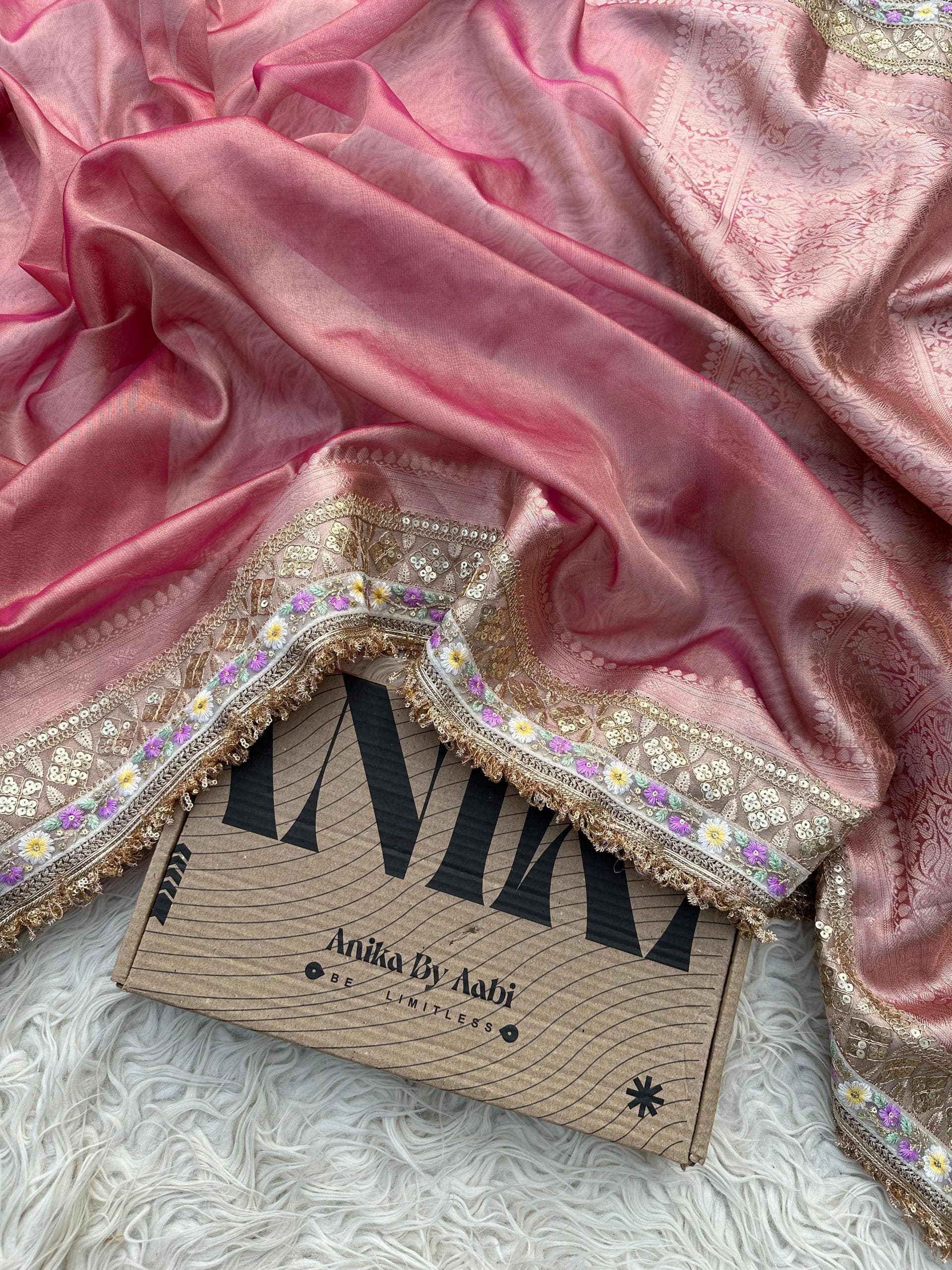 TISSUE LUXE-PINK SAREE