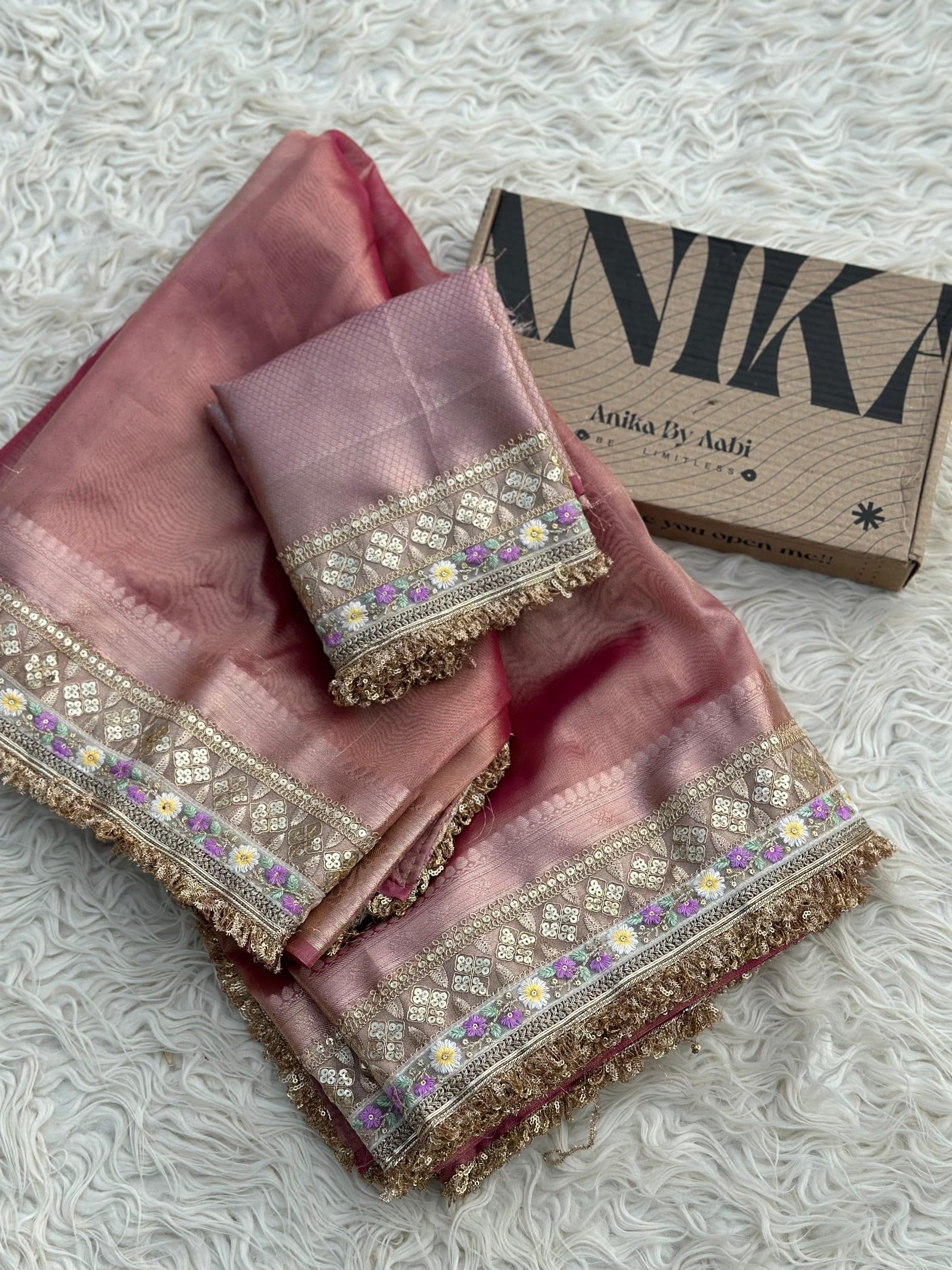 TISSUE LUXE-PINK SAREE