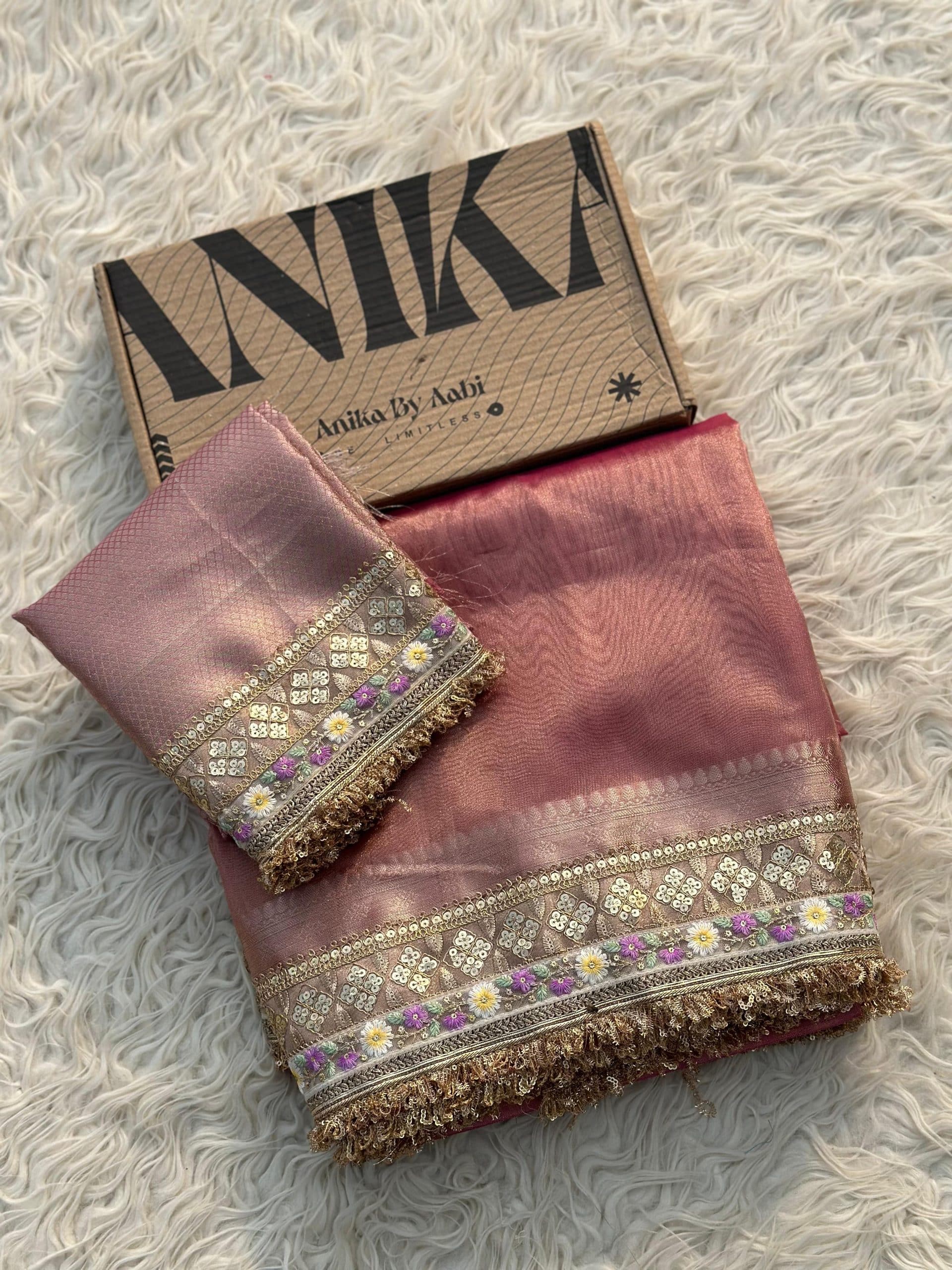 TISSUE LUXE-PINK SAREE
