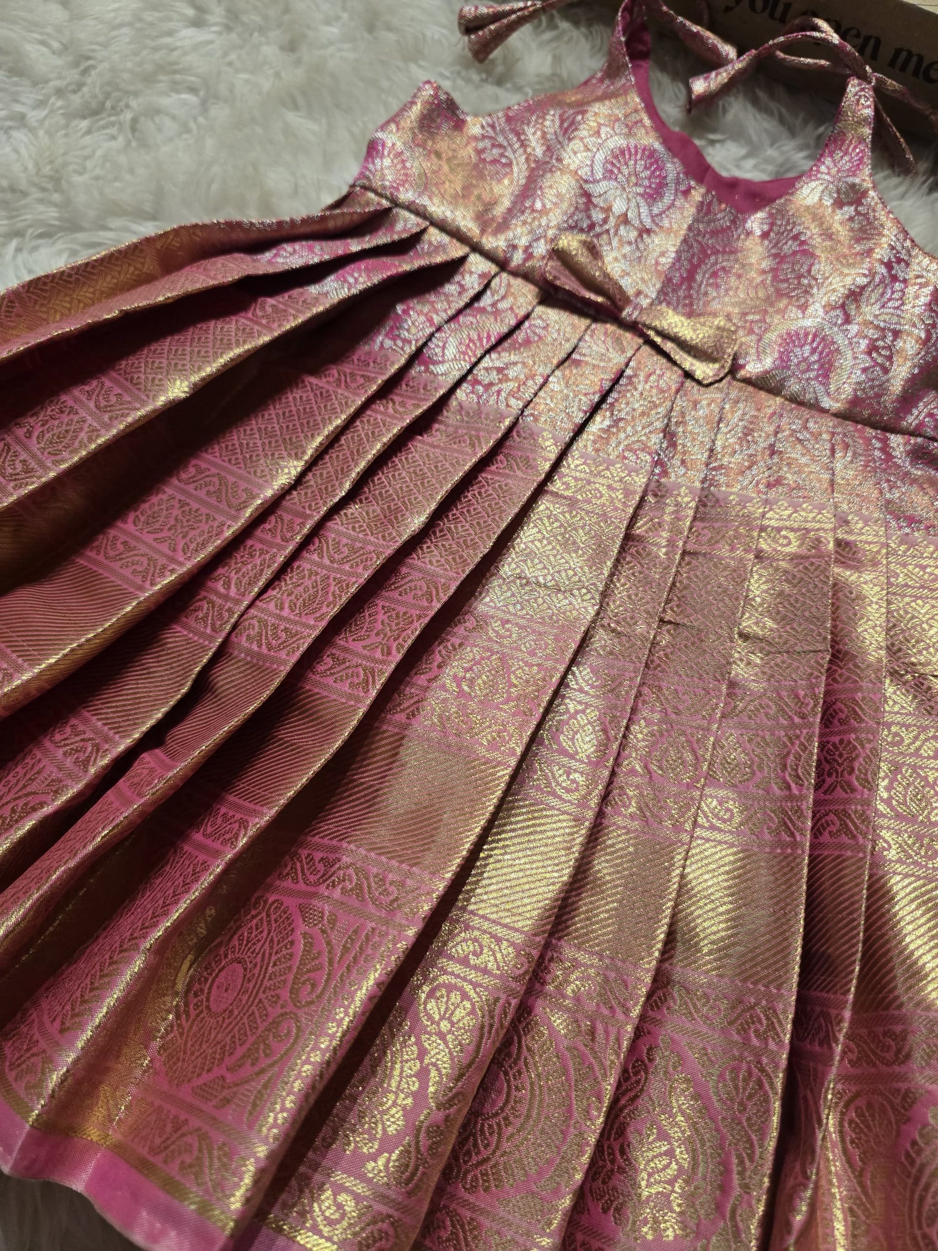 SWAYAM KIDS FROCK- PASTELPINK BIG BORDER