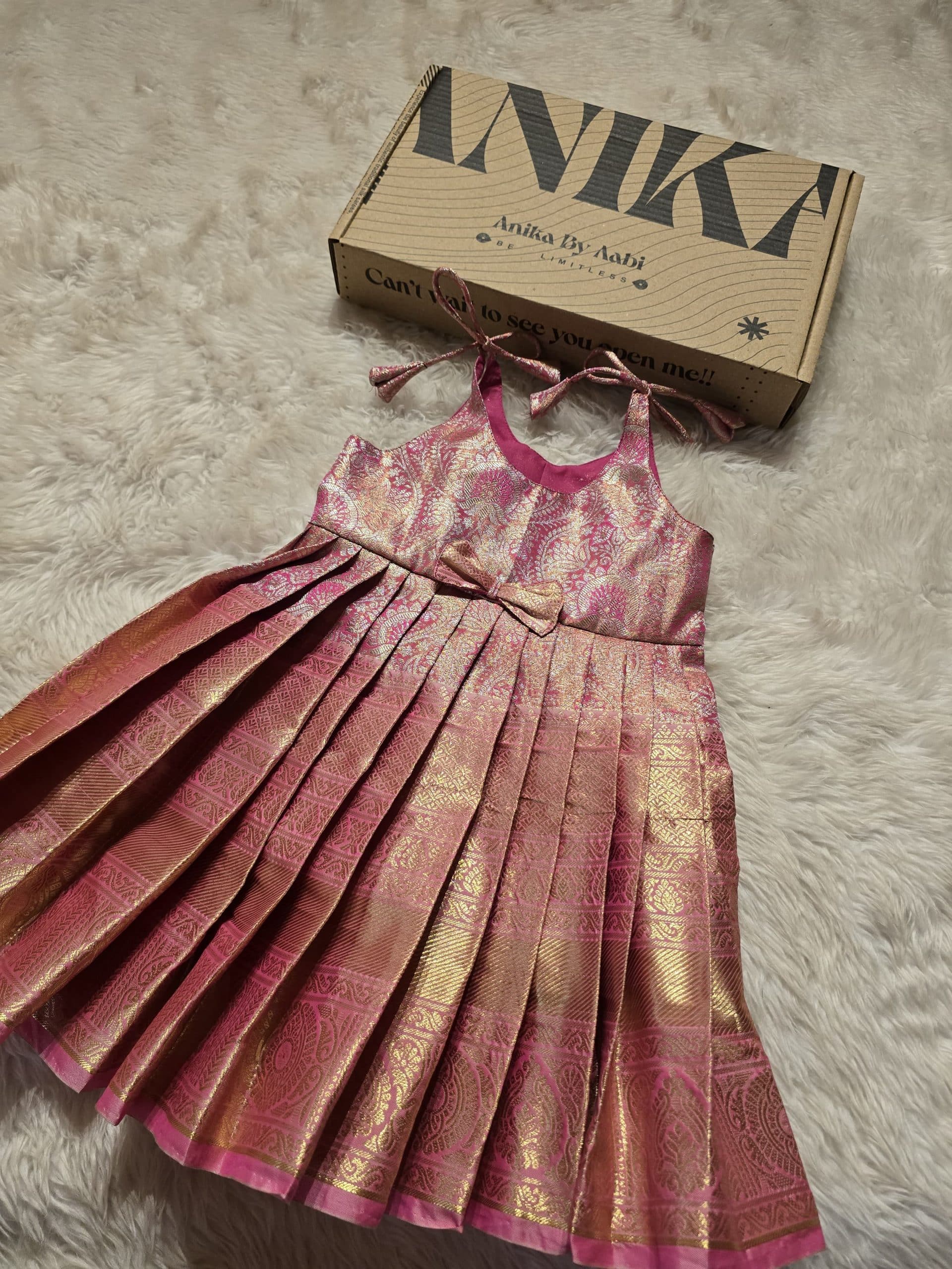 SWAYAM KIDS FROCK- PASTELPINK BIG BORDER