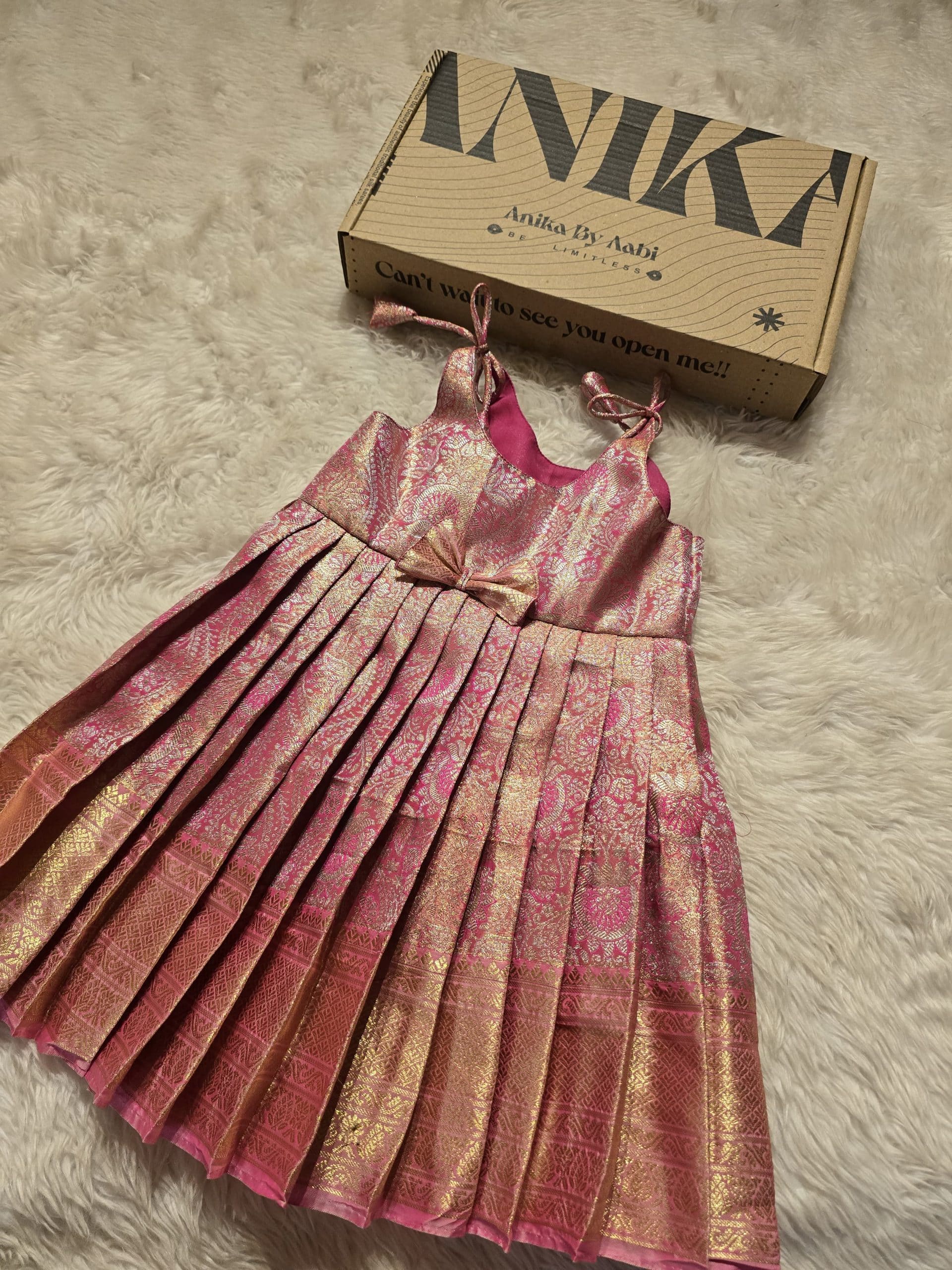 SWAYAM KIDS FROCK-PASTELPINK SMALL BORDER