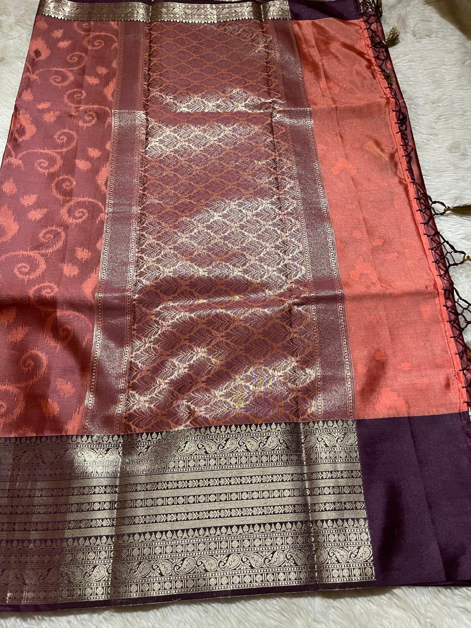 RADHIKA POCHAMPALLY - DARK BROWN DUAL TONE SAREE